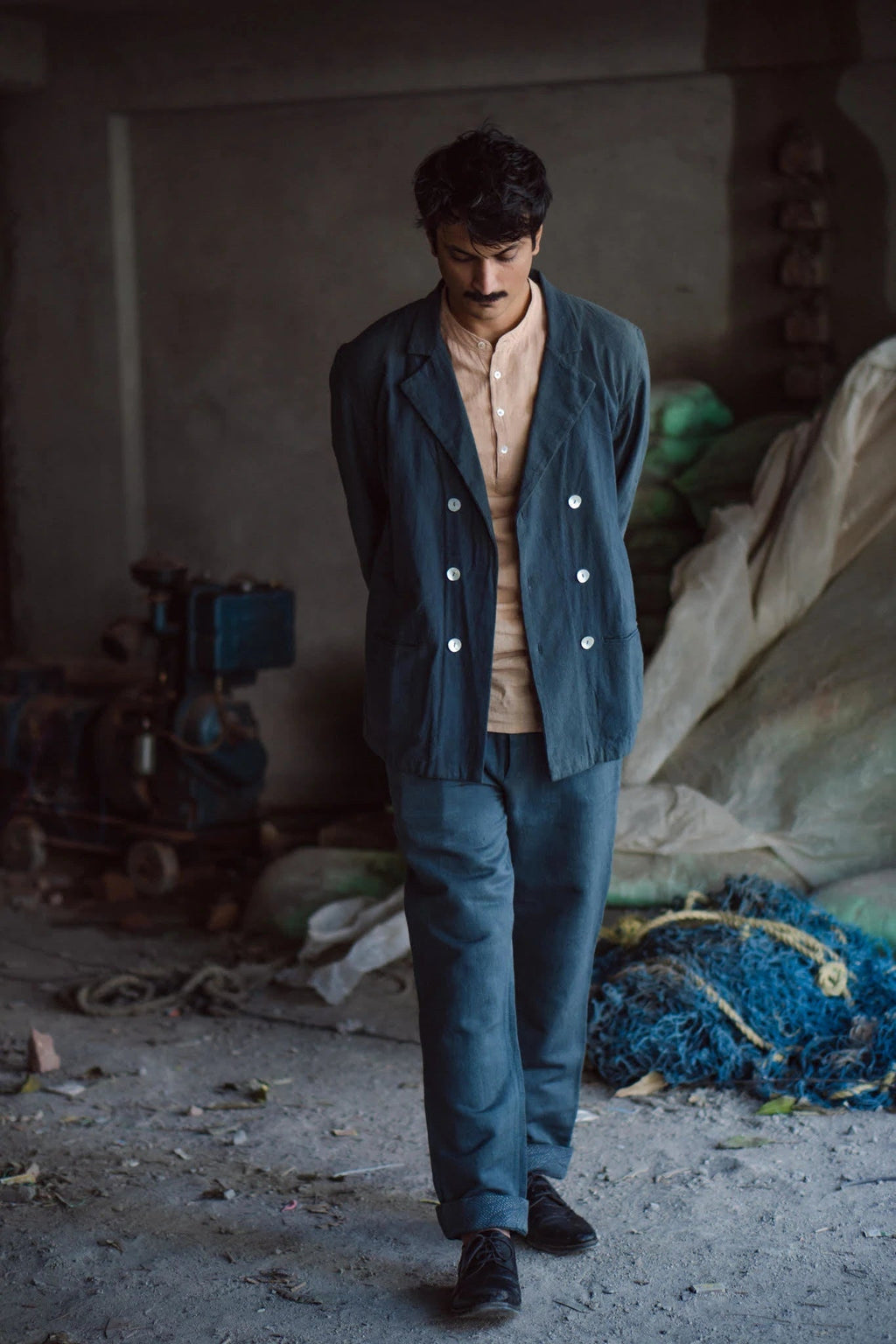 Charcoal Double Breasted Cotton Jacket by Lafaani with Casual Wear, Cotton, For Him, Grey, Jackets, Mens Overlay, Menswear, Natural, Regular Fit, Solids, The Way You Look by Lafaani at Kamakhyaa for sustainable fashion