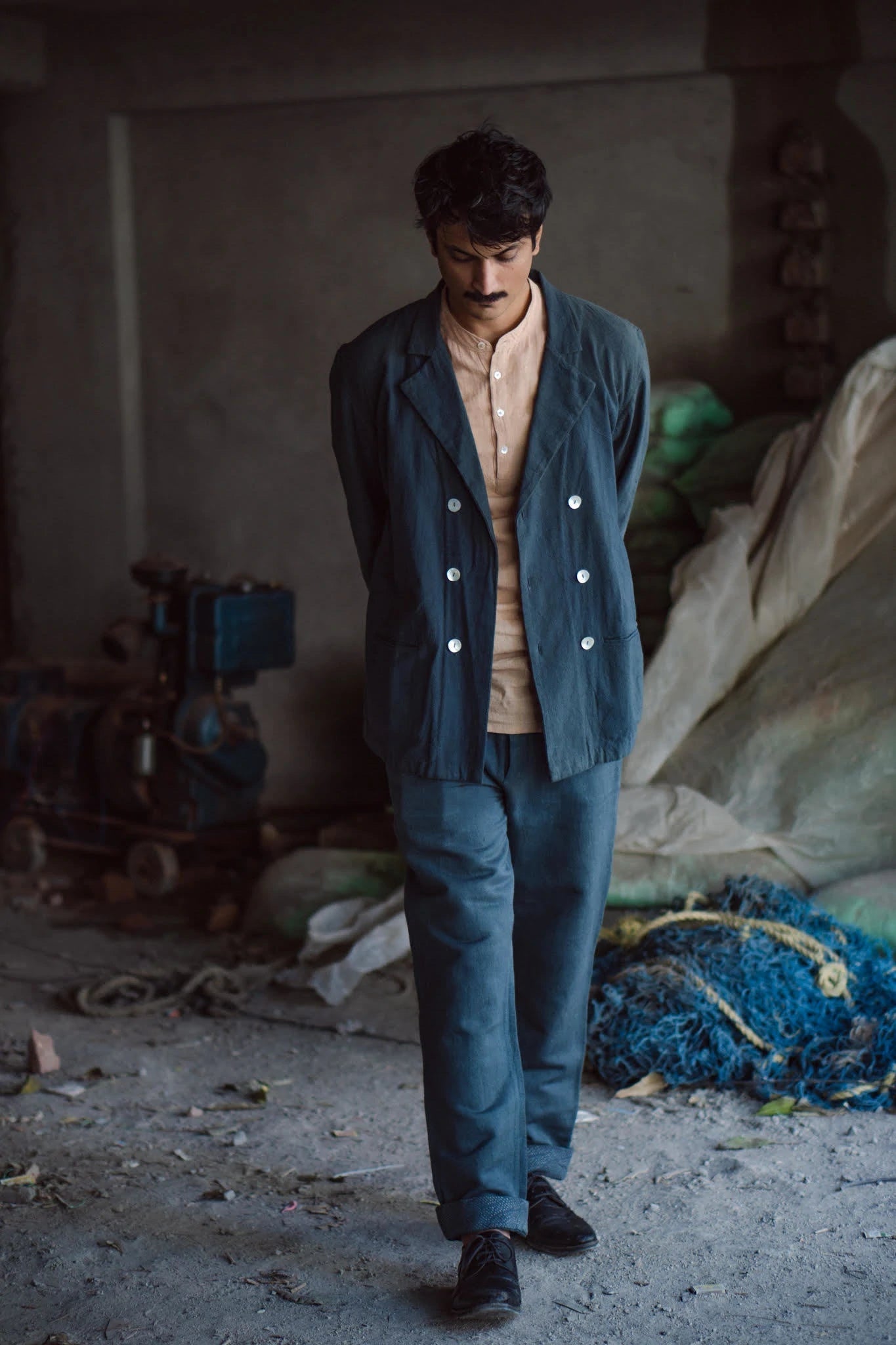 Charcoal Double Breasted Cotton Jacket by Lafaani with Casual Wear, Cotton, For Him, Grey, Jackets, Mens Overlay, Menswear, Natural, Regular Fit, Solids, The Way You Look by Lafaani at Kamakhyaa for sustainable fashion