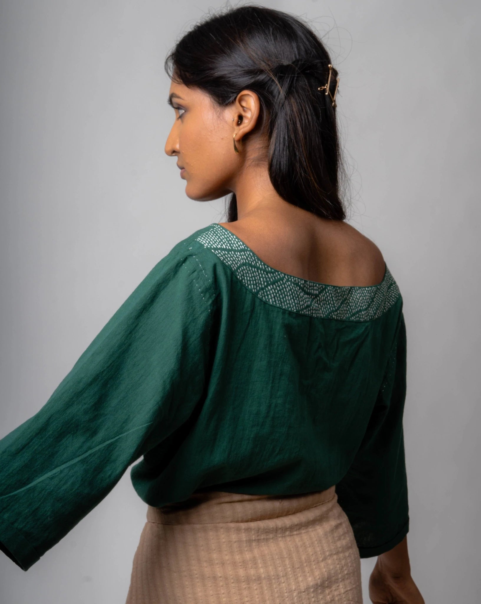 Green Reversible Cotton Top at Kamakhyaa by Lafaani. This item is Blouses, Casual Wear, Cotton, Green, Natural, Regular Fit, Reversible, Solids, Tops, Womenswear