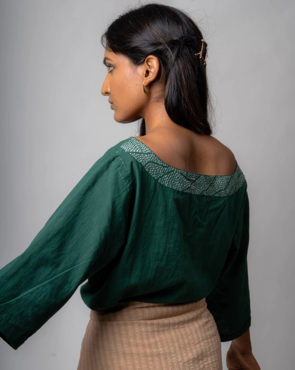 Green Reversible Cotton Top by Lafaani with Blouses, Casual Wear, Cotton, Green, Natural, Regular Fit, Reversible, Solids, The Way You Look by Lafaani, Tops, Womenswear at Kamakhyaa for sustainable fashion