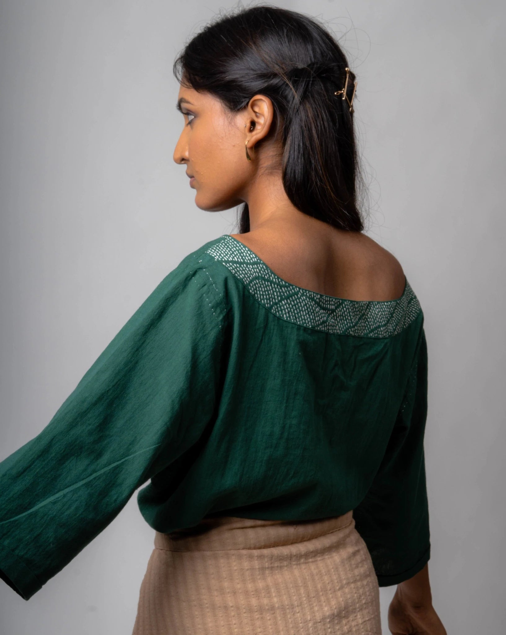 Green Reversible Cotton Top by Lafaani with Blouses, Casual Wear, Cotton, Green, Natural, Regular Fit, Reversible, Solids, The Way You Look by Lafaani, Tops, Womenswear at Kamakhyaa for sustainable fashion