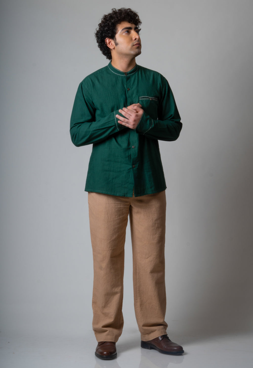 Green Cotton Shirt by Lafaani with Casual Wear, Cotton, For Him, Green, Menswear, Natural, Regular Fit, Shirts, Solids, The Way You Look by Lafaani, Tops at Kamakhyaa for sustainable fashion