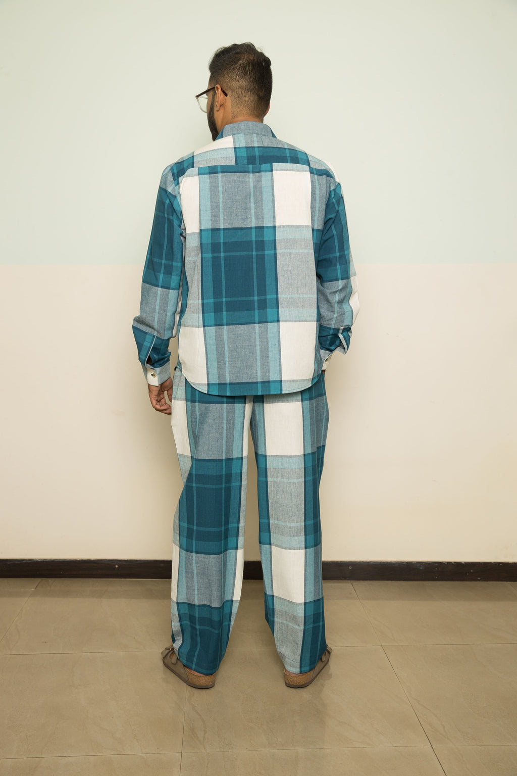 Blue Casual Mens Co-ord by Anushé Pirani with 100% Cotton, Blue, Casual Wear, Checks, Handwoven, Handwoven Cotton, Lounge Wear Co-ords, Regular Fit, The Co-ord Edit, The Co-ord Edit by Anushe Pirani, Womenswear at Kamakhyaa for sustainable fashion