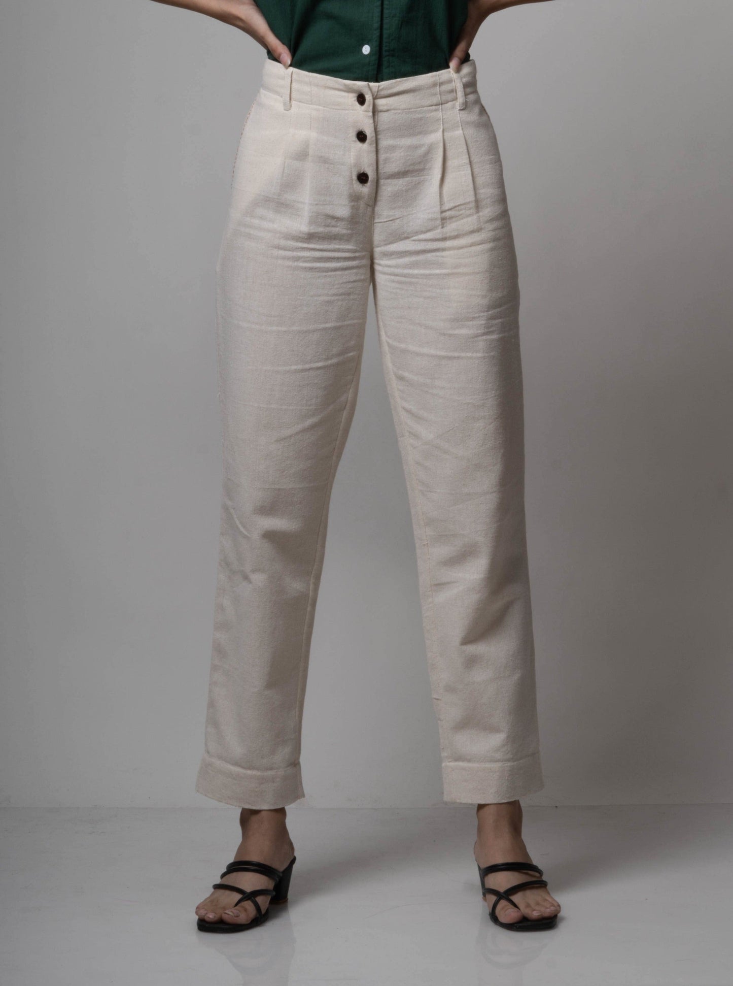 White Pants by Lafaani with Casual Wear, Cotton, Natural, Pants, Regular Fit, Solids, The Way You Look by Lafaani, White, Womenswear at Kamakhyaa for sustainable fashion