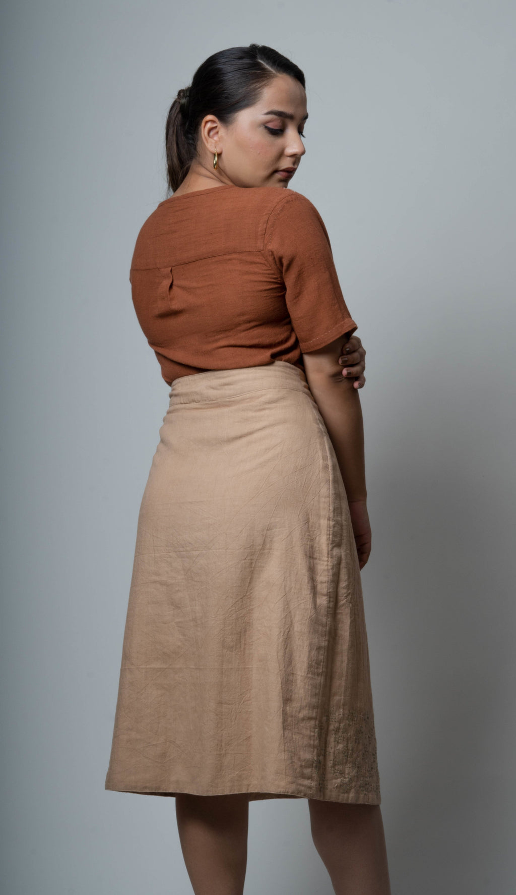 Beige Skirt by Lafaani with Brown, Casual Wear, Cotton, Fall, For Siblings, Mini Skirts, Natural, Regular Fit, Skirts, Solids, The Way You Look by Lafaani, Womenswear at Kamakhyaa for sustainable fashion
