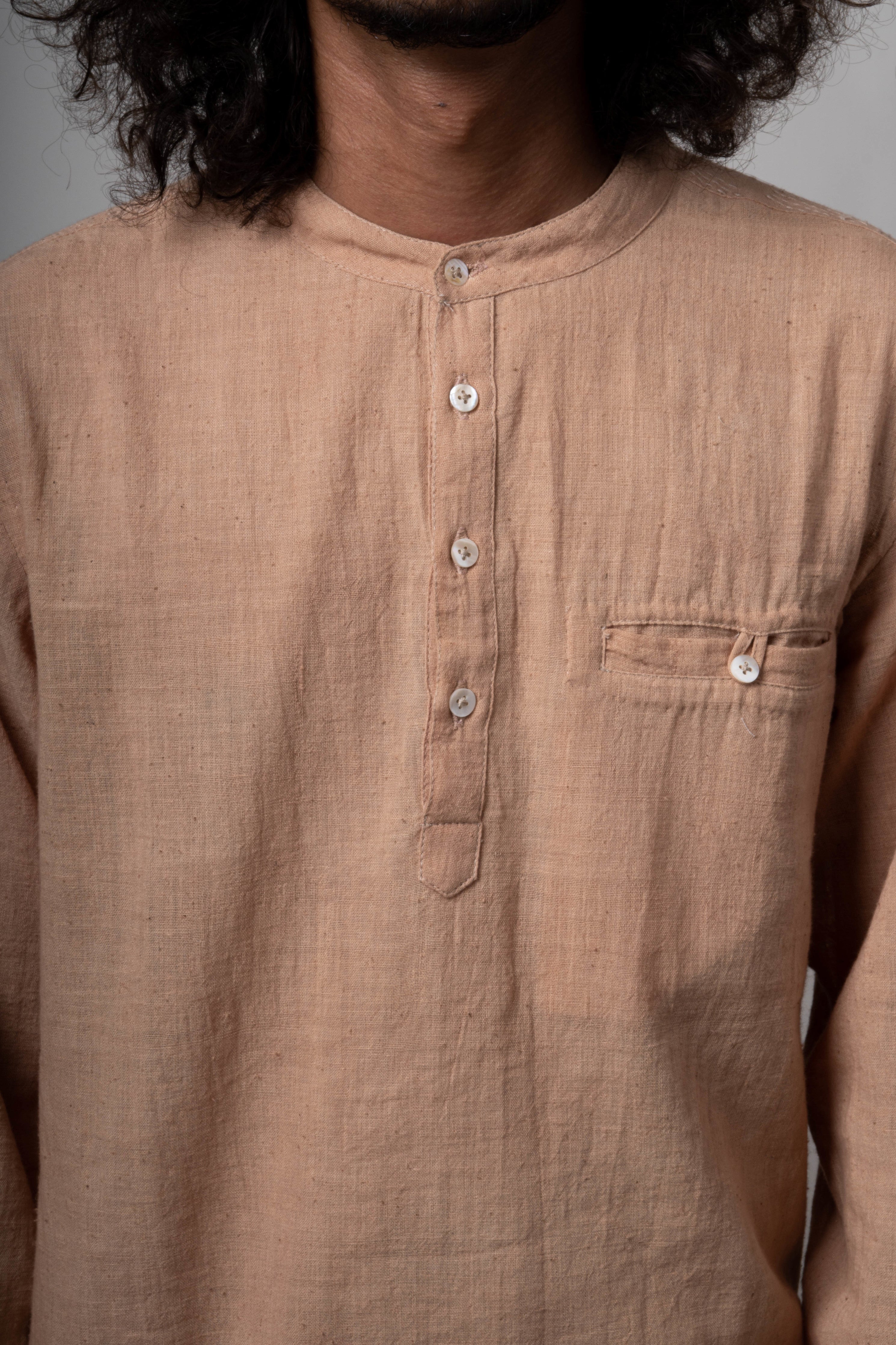 Beige Cotton Shirt by Lafaani with Brown, Casual Wear, Cotton, Fall, For Him, Menswear, Natural, Regular Fit, Shirts, Solids, The Way You Look by Lafaani, Tops at Kamakhyaa for sustainable fashion