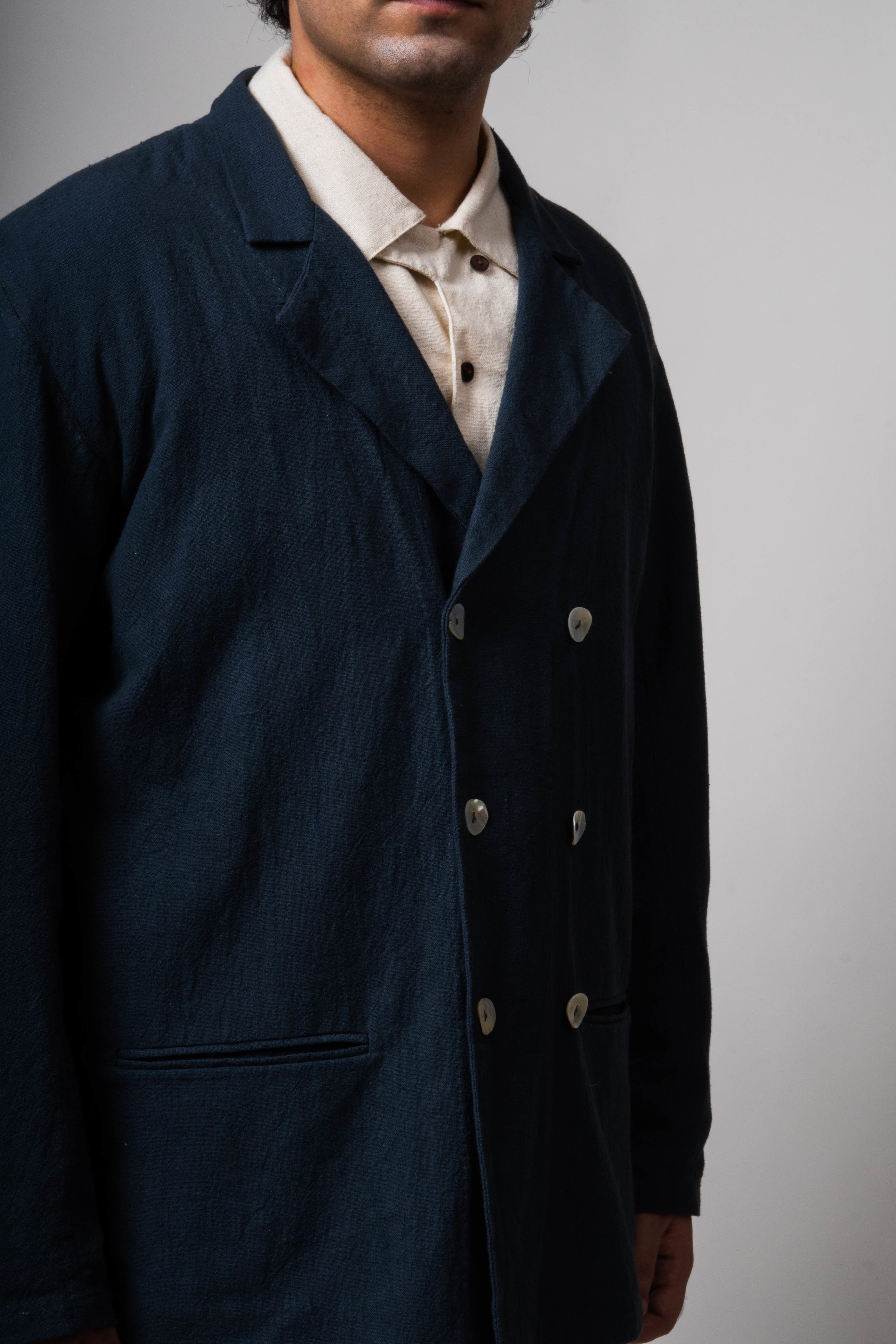 Charcoal Double Breasted Cotton Jacket by Lafaani with Casual Wear, Cotton, For Him, Grey, Jackets, Mens Overlay, Menswear, Natural, Regular Fit, Solids, The Way You Look by Lafaani at Kamakhyaa for sustainable fashion