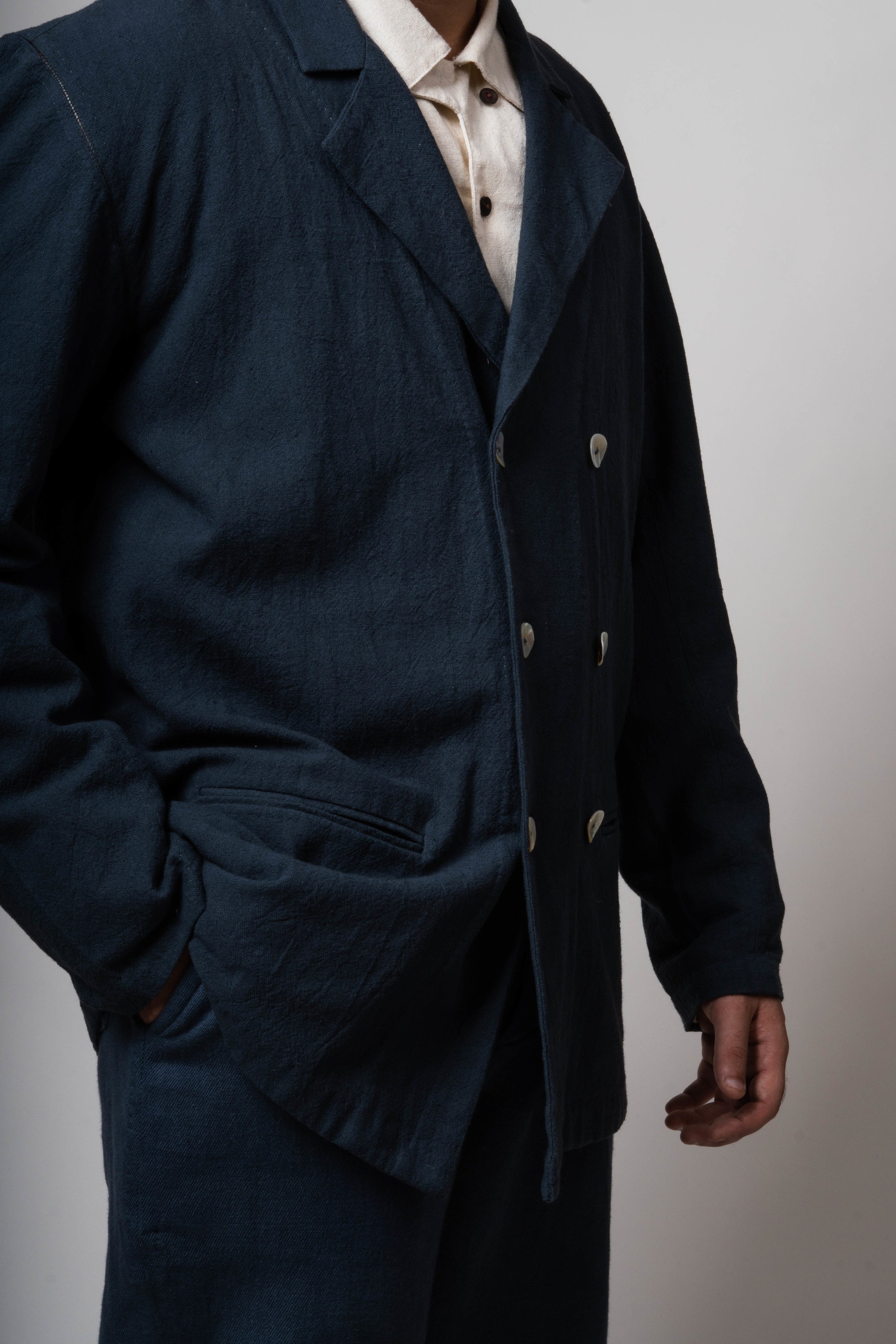 Charcoal Double Breasted Cotton Jacket by Lafaani with Casual Wear, Cotton, For Him, Grey, Jackets, Mens Overlay, Menswear, Natural, Regular Fit, Solids, The Way You Look by Lafaani at Kamakhyaa for sustainable fashion