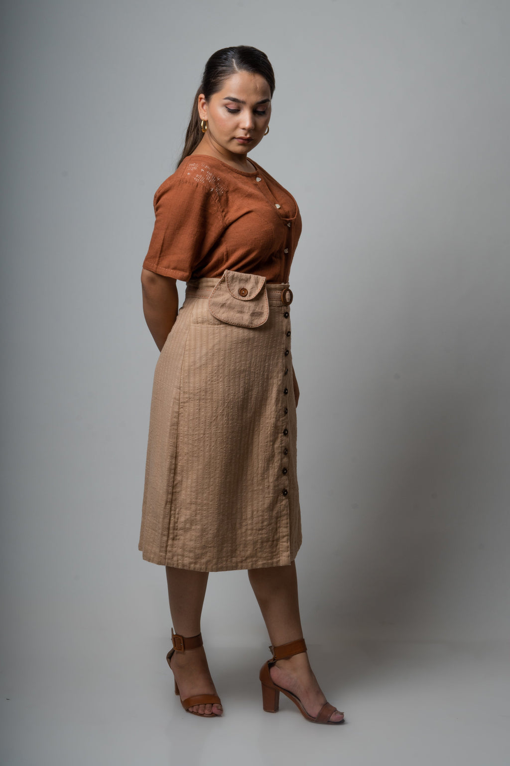 Beige Skirt by Lafaani with Brown, Casual Wear, Cotton, Fall, For Siblings, Mini Skirts, Natural, Regular Fit, Skirts, Solids, The Way You Look by Lafaani, Womenswear at Kamakhyaa for sustainable fashion