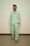 Green Casual Co-ord by Anushé Pirani with 100% Cotton, Casual Wear, Checks, Green, Handwoven, Handwoven Cotton, Lounge Wear Co-ords, Regular Fit, The Co-ord Edit, The Co-ord Edit by Anushe Pirani, Womenswear at Kamakhyaa for sustainable fashion