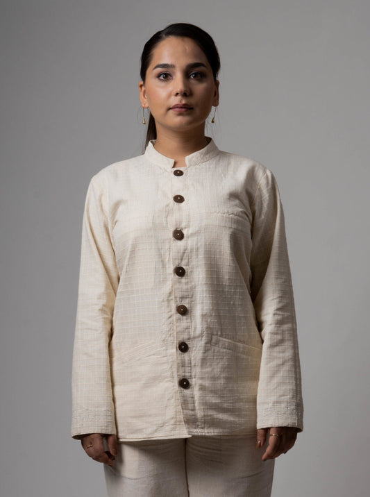 White Reversible Cotton Jacket by Lafaani with Casual Wear, Cotton, Jackets, Natural, Regular Fit, Reversible, Solids, The Way You Look by Lafaani, White, Womenswear at Kamakhyaa for sustainable fashion