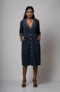 Inverted Charcoal Midi Dress by Lafaani with Black, Casual Wear, Cotton, Grey, Midi Dresses, Natural, Regular Fit, Shirt Dresses, Solids, The Way You Look by Lafaani, Womenswear at Kamakhyaa for sustainable fashion