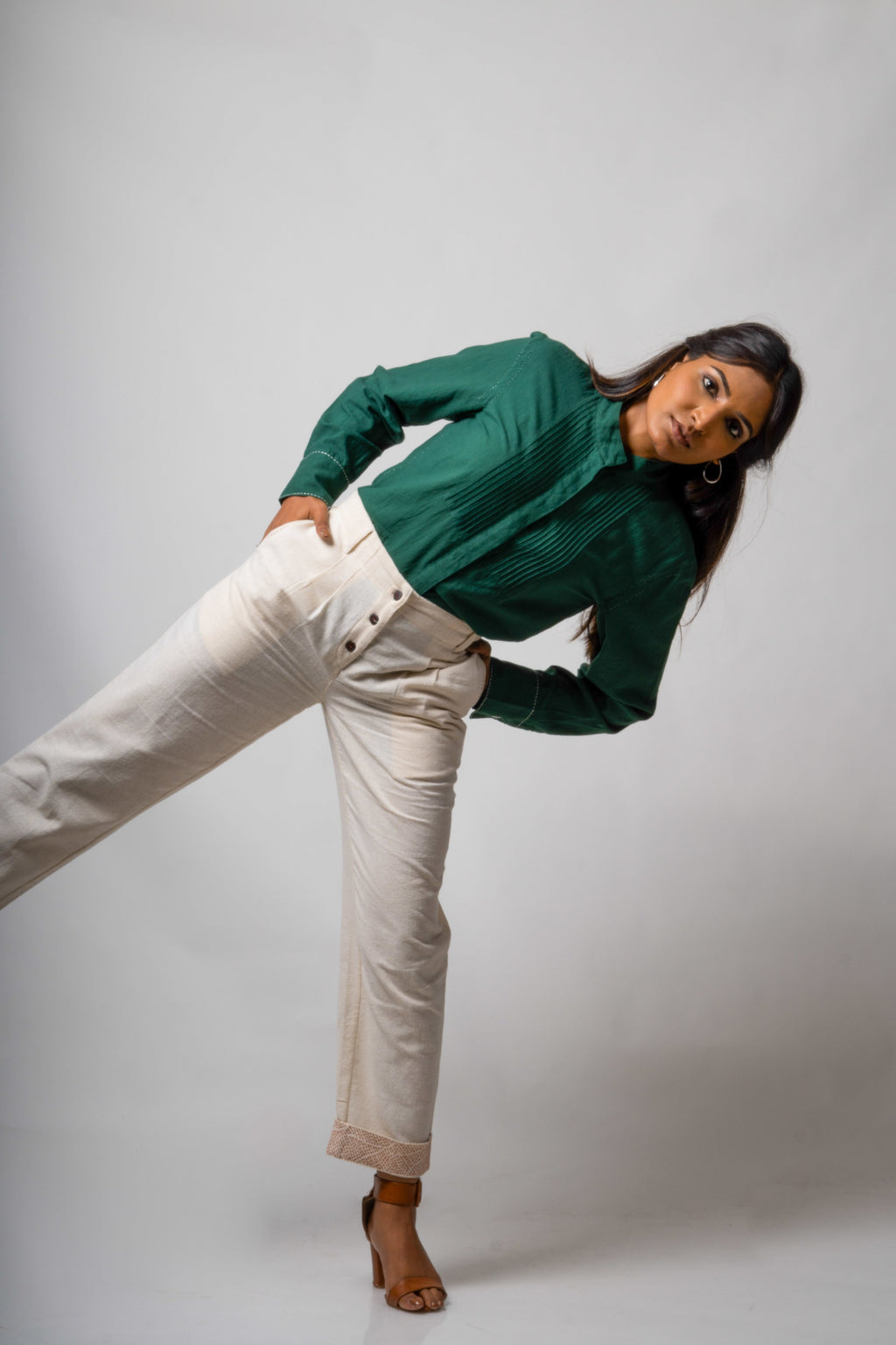 Green Cotton Shirt by Lafaani with Casual Wear, Cotton, Green, Natural, Regular Fit, Shirts, Solids, The Way You Look by Lafaani, Tops, Womenswear at Kamakhyaa for sustainable fashion