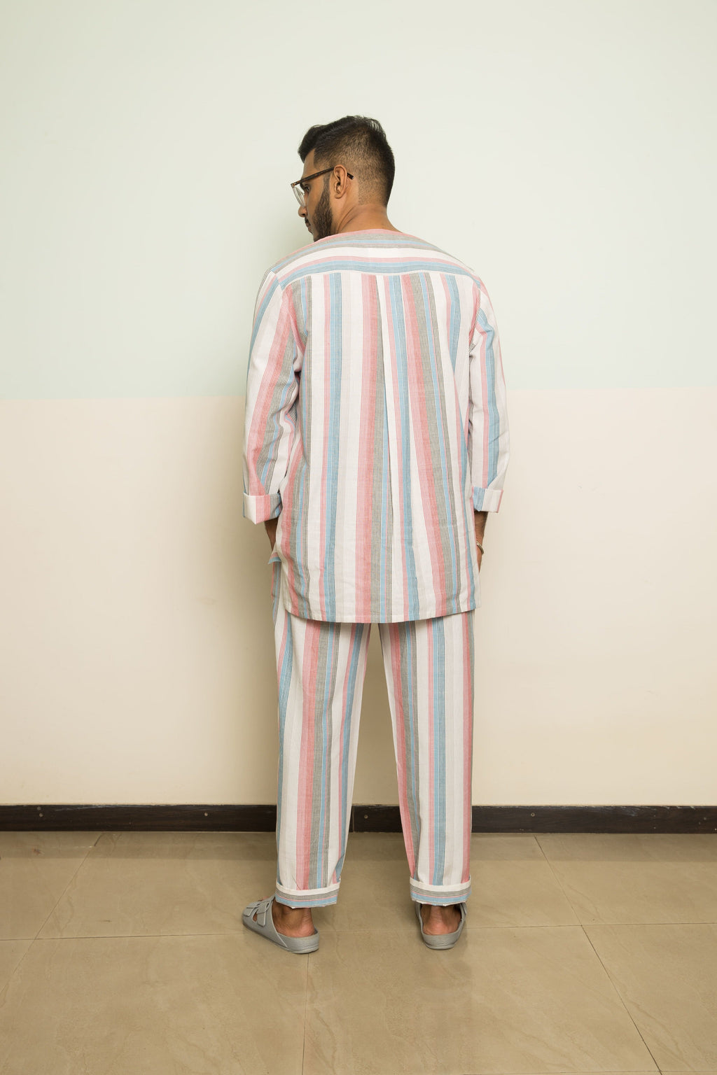 Pink Cotton Co-ord Set by Anushé Pirani with 100% Cotton, Casual Wear, Handwoven, Handwoven Cotton, Lounge Wear Co-ords, Pink, Regular Fit, Stripes, The Co-ord Edit, The Co-ord Edit by Anushe Pirani, Womenswear at Kamakhyaa for sustainable fashion