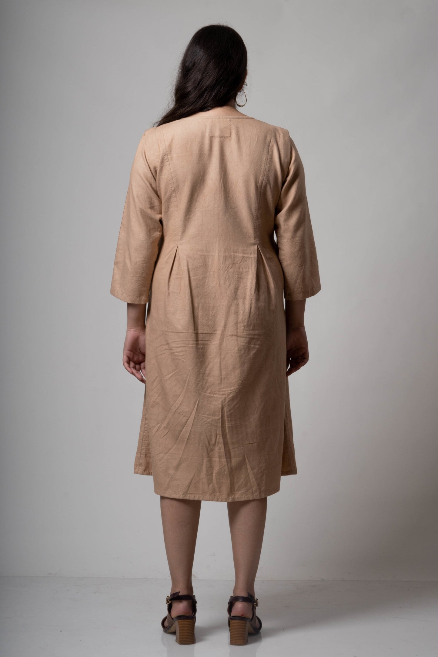 Brown Midi Dress at Kamakhyaa by Lafaani. This item is Brown, Casual Wear, Cotton, fall, Midi Dresses, Natural, Regular Fit, Solids, Womenswear
