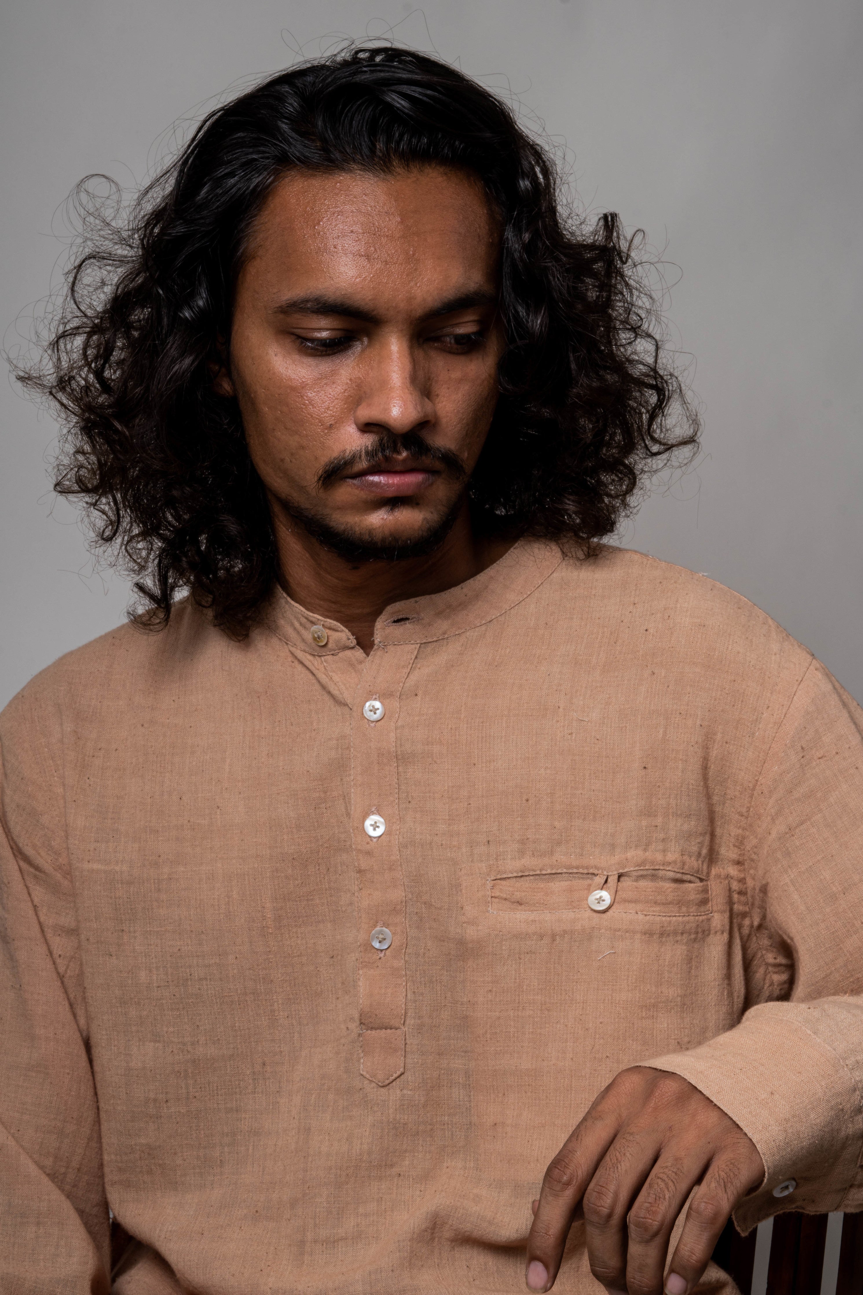 Beige Cotton Shirt by Lafaani with Brown, Casual Wear, Cotton, Fall, For Him, Menswear, Natural, Regular Fit, Shirts, Solids, The Way You Look by Lafaani, Tops at Kamakhyaa for sustainable fashion