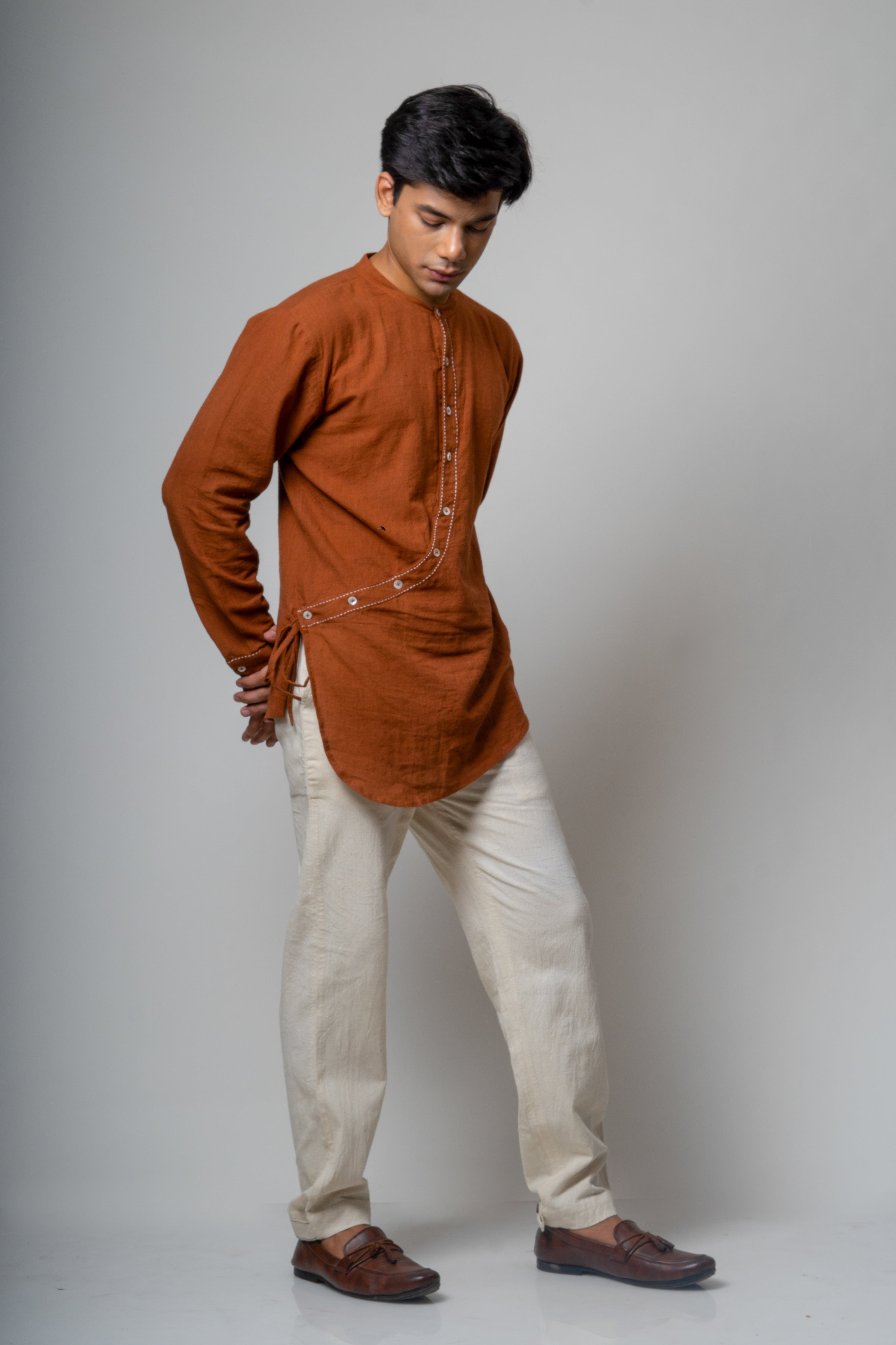 Brown Cotton Shirt by Lafaani with Brown, Casual Wear, Cotton, fall, For Him, Menswear, Natural, Regular Fit, Shirts, Solids, The Way You Look by Lafaani, Tops at Kamakhyaa for sustainable fashion