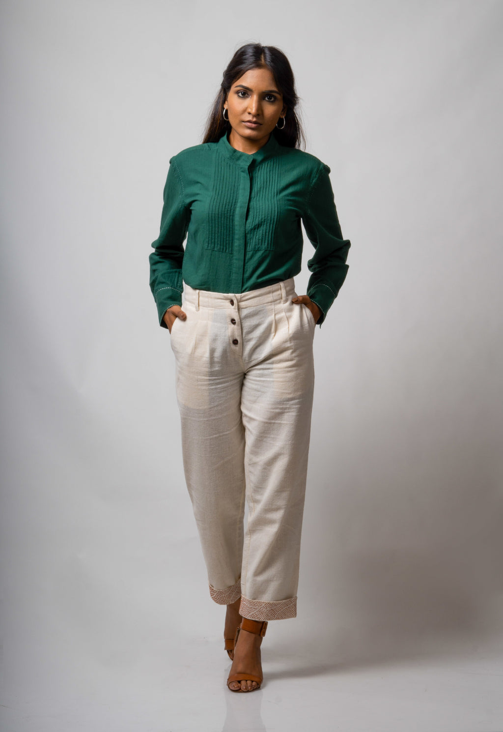 Green Cotton Shirt by Lafaani with Casual Wear, Cotton, Green, Natural, Regular Fit, Shirts, Solids, The Way You Look by Lafaani, Tops, Womenswear at Kamakhyaa for sustainable fashion