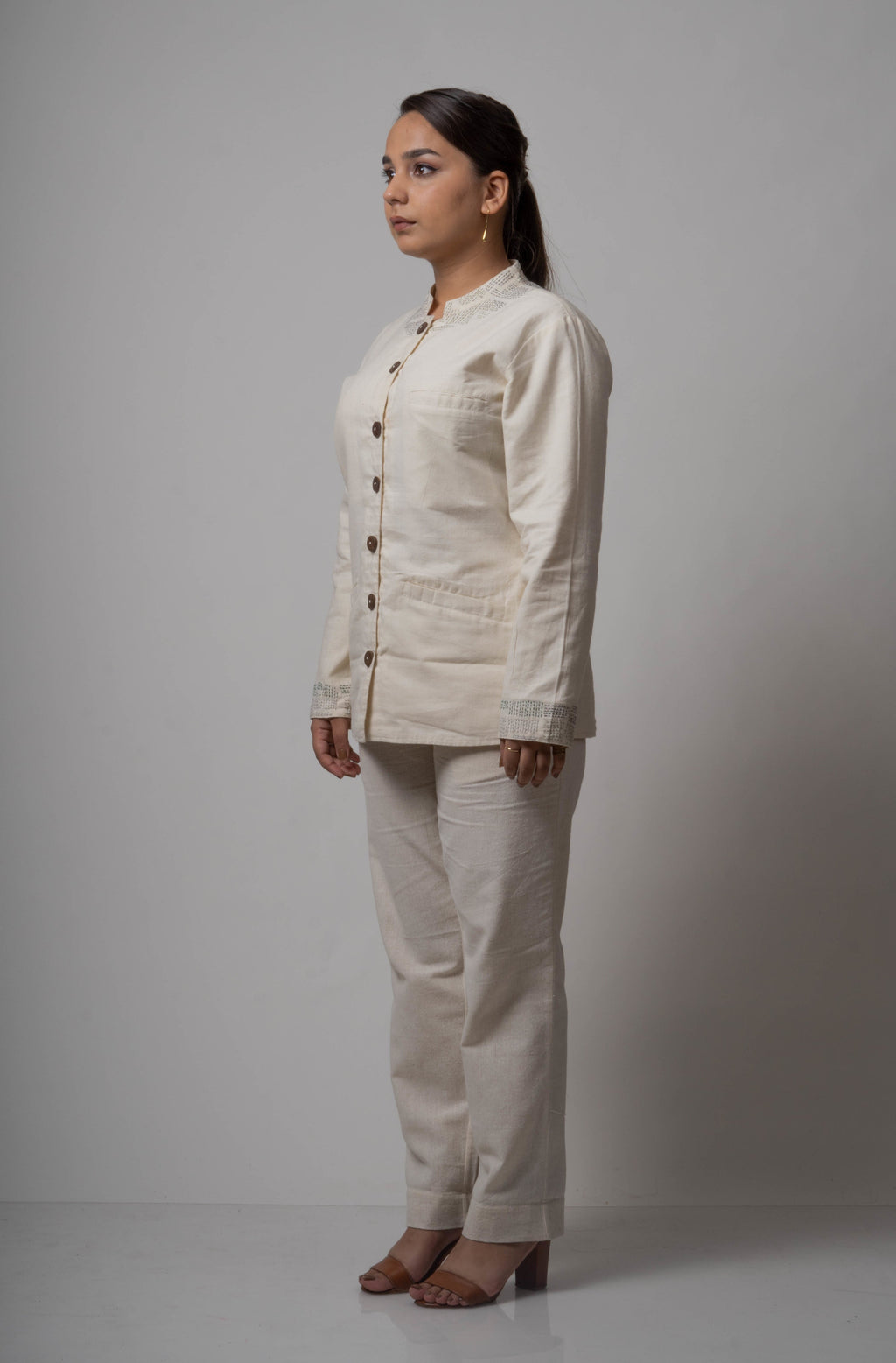 White Reversible Cotton Jacket by Lafaani with Casual Wear, Cotton, Jackets, Natural, Regular Fit, Reversible, Solids, The Way You Look by Lafaani, White, Womenswear at Kamakhyaa for sustainable fashion