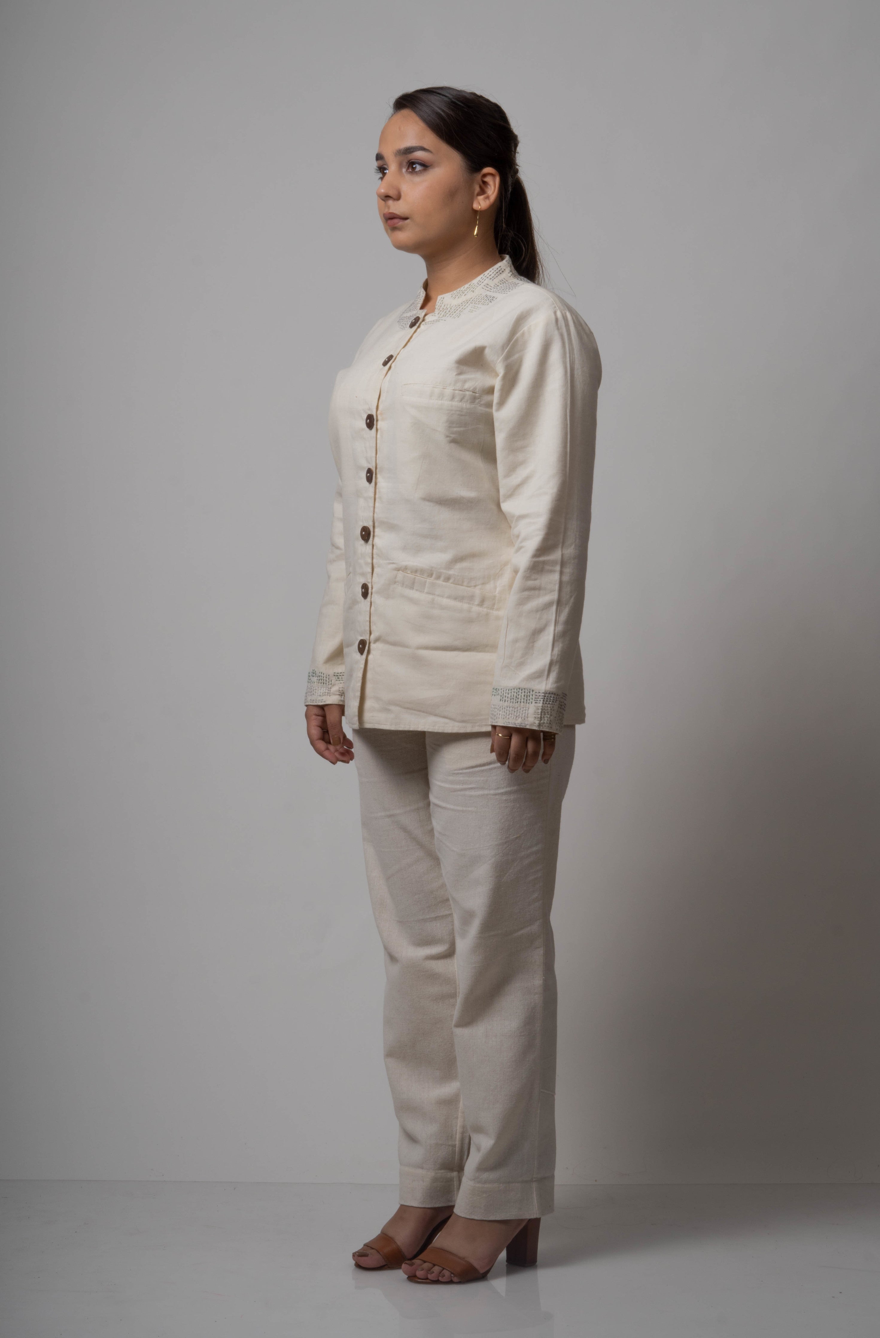White Reversible Cotton Jacket by Lafaani with Casual Wear, Cotton, Jackets, Natural, Regular Fit, Reversible, Solids, The Way You Look by Lafaani, White, Womenswear at Kamakhyaa for sustainable fashion