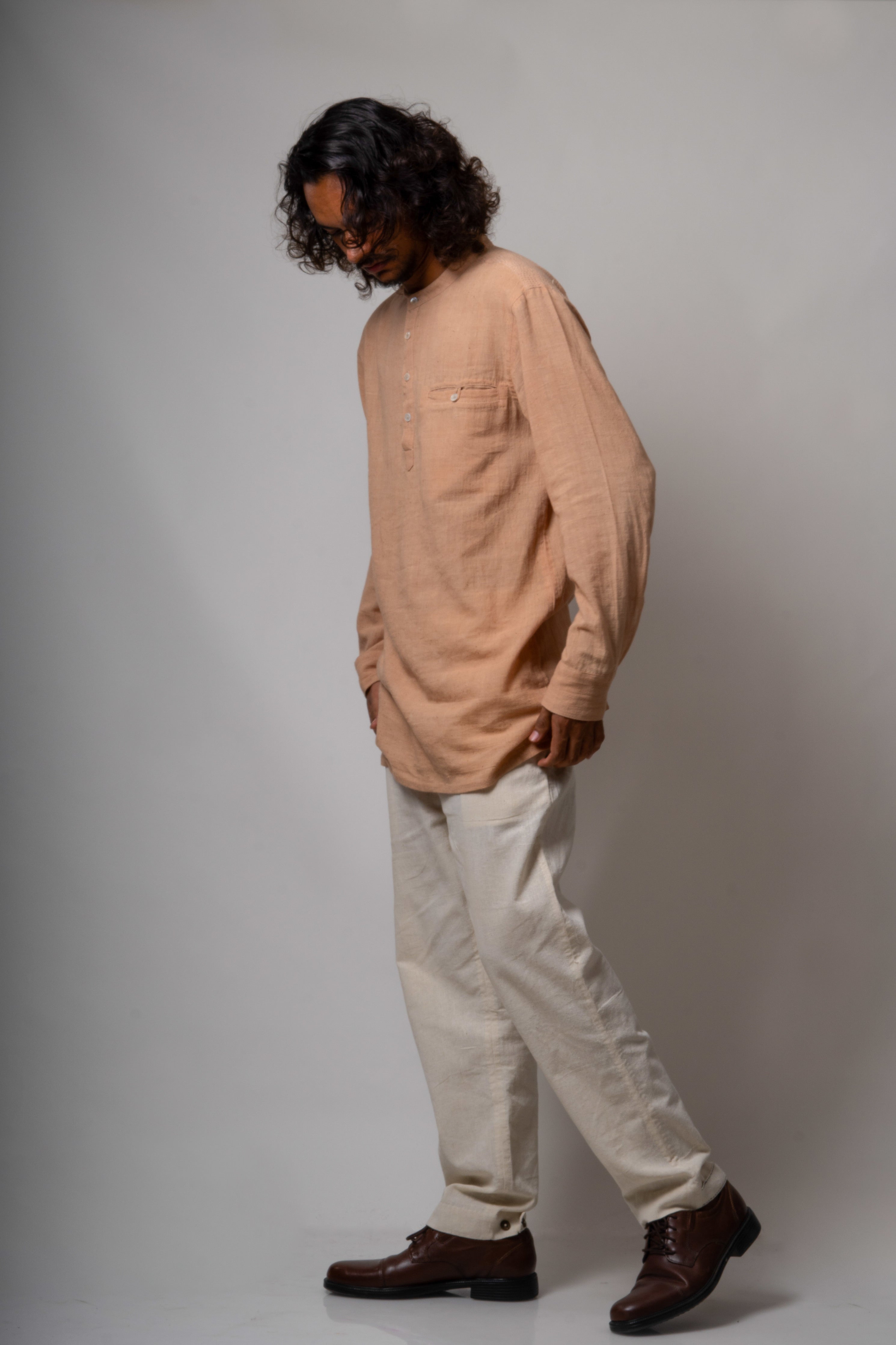 Beige Cotton Shirt by Lafaani with Brown, Casual Wear, Cotton, Fall, For Him, Menswear, Natural, Regular Fit, Shirts, Solids, The Way You Look by Lafaani, Tops at Kamakhyaa for sustainable fashion