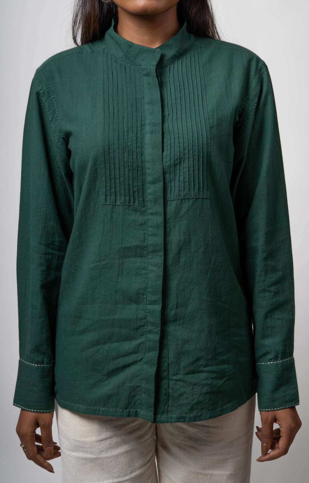 Green Cotton Shirt by Lafaani with Casual Wear, Cotton, Green, Natural, Regular Fit, Shirts, Solids, The Way You Look by Lafaani, Tops, Womenswear at Kamakhyaa for sustainable fashion