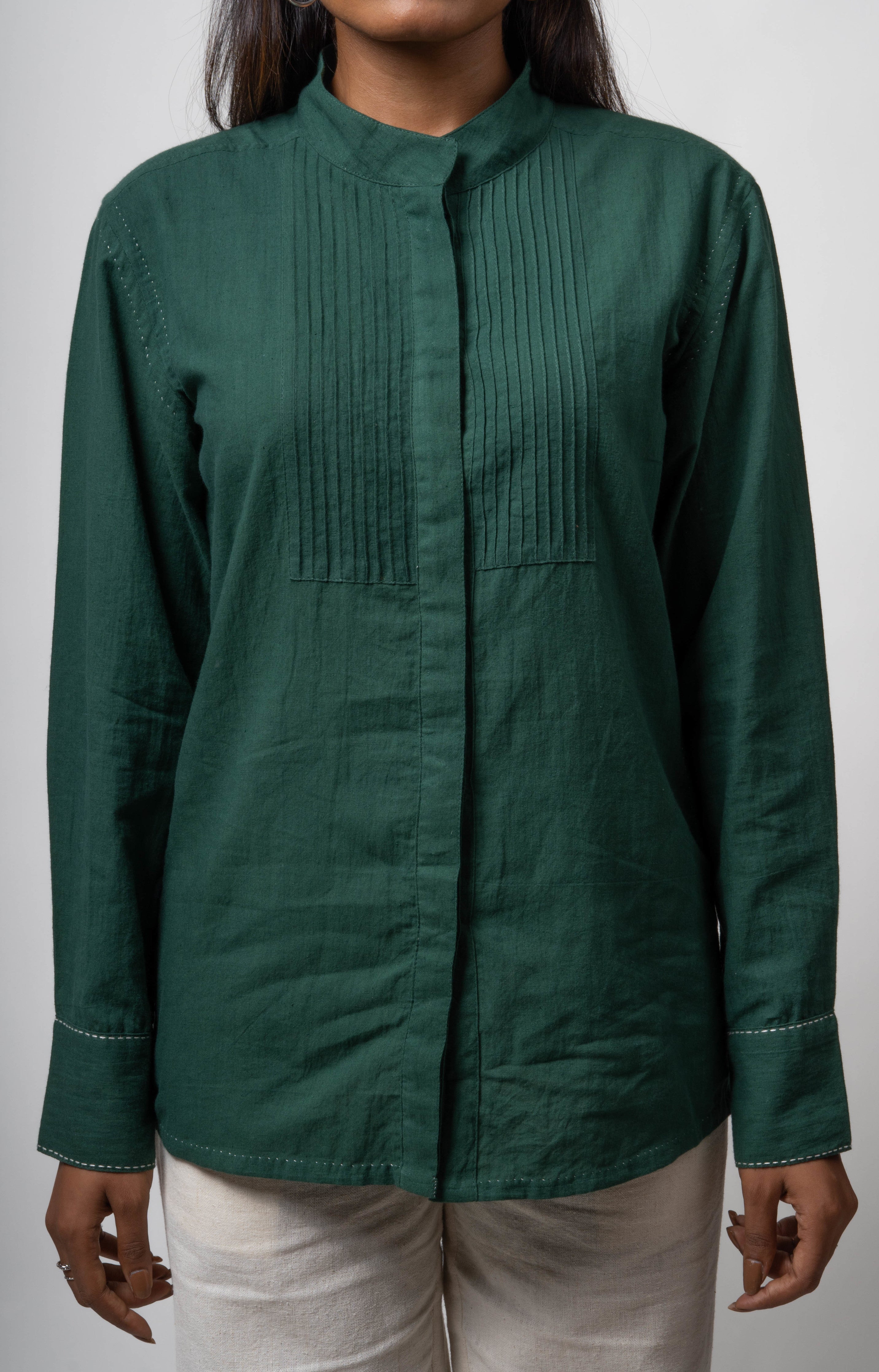 Green Cotton Shirt by Lafaani with Casual Wear, Cotton, Green, Natural, Regular Fit, Shirts, Solids, The Way You Look by Lafaani, Tops, Womenswear at Kamakhyaa for sustainable fashion