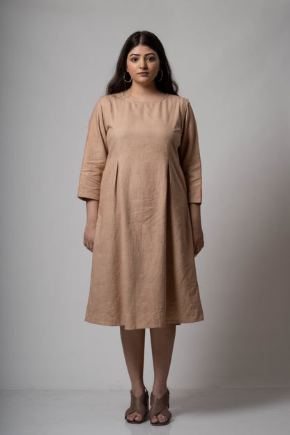 Brown Midi Dress at Kamakhyaa by Lafaani. This item is Brown, Casual Wear, Cotton, fall, Midi Dresses, Natural, Regular Fit, Solids, Womenswear