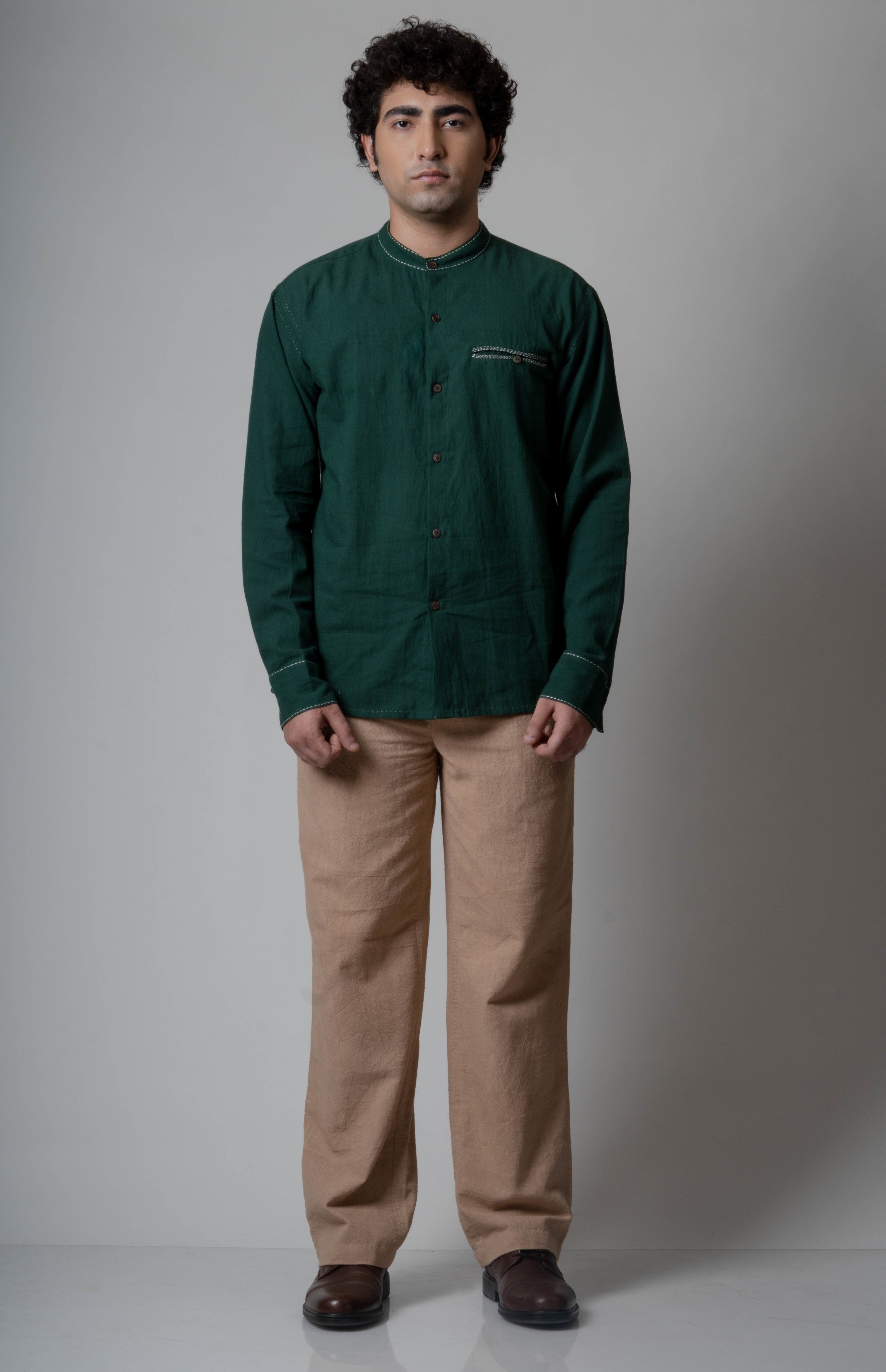 Green Cotton Shirt by Lafaani with Casual Wear, Cotton, For Him, Green, Menswear, Natural, Regular Fit, Shirts, Solids, The Way You Look by Lafaani, Tops at Kamakhyaa for sustainable fashion