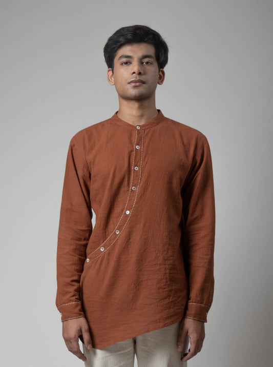 Brown Cotton Shirt by Lafaani with Brown, Casual Wear, Cotton, fall, For Him, Menswear, Natural, Regular Fit, Shirts, Solids, The Way You Look by Lafaani, Tops at Kamakhyaa for sustainable fashion