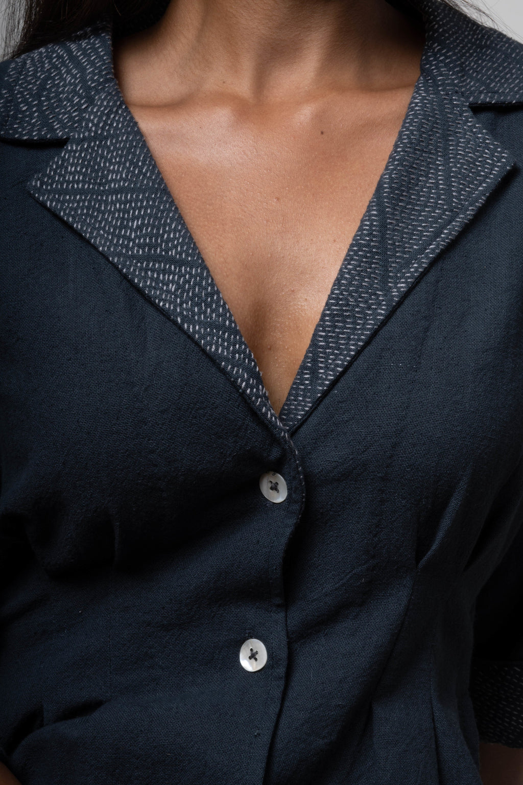 Inverted Charcoal Midi Dress by Lafaani with Black, Casual Wear, Cotton, Grey, Midi Dresses, Natural, Regular Fit, Shirt Dresses, Solids, The Way You Look by Lafaani, Womenswear at Kamakhyaa for sustainable fashion