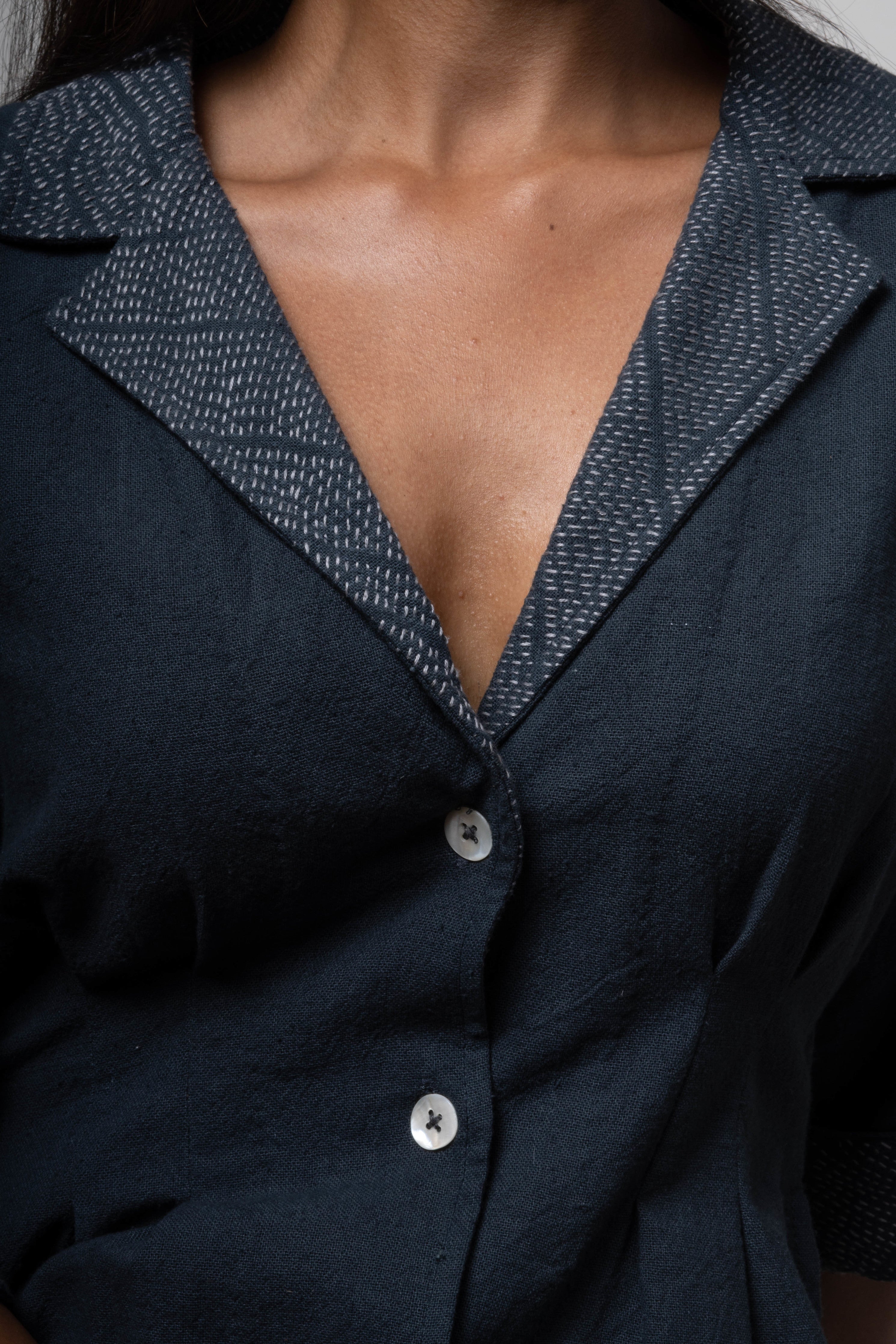 Inverted Charcoal Midi Dress by Lafaani with Black, Casual Wear, Cotton, Grey, Midi Dresses, Natural, Regular Fit, Shirt Dresses, Solids, The Way You Look by Lafaani, Womenswear at Kamakhyaa for sustainable fashion