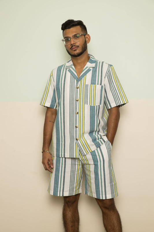 Blue Checks Mens Co-ord by Anushé Pirani with 100% Cotton, Blue, Casual Wear, Handwoven, Handwoven Cotton, Lounge Wear Co-ords, Regular Fit, Stripes, The Co-ord Edit, The Co-ord Edit by Anushe Pirani, Womenswear at Kamakhyaa for sustainable fashion