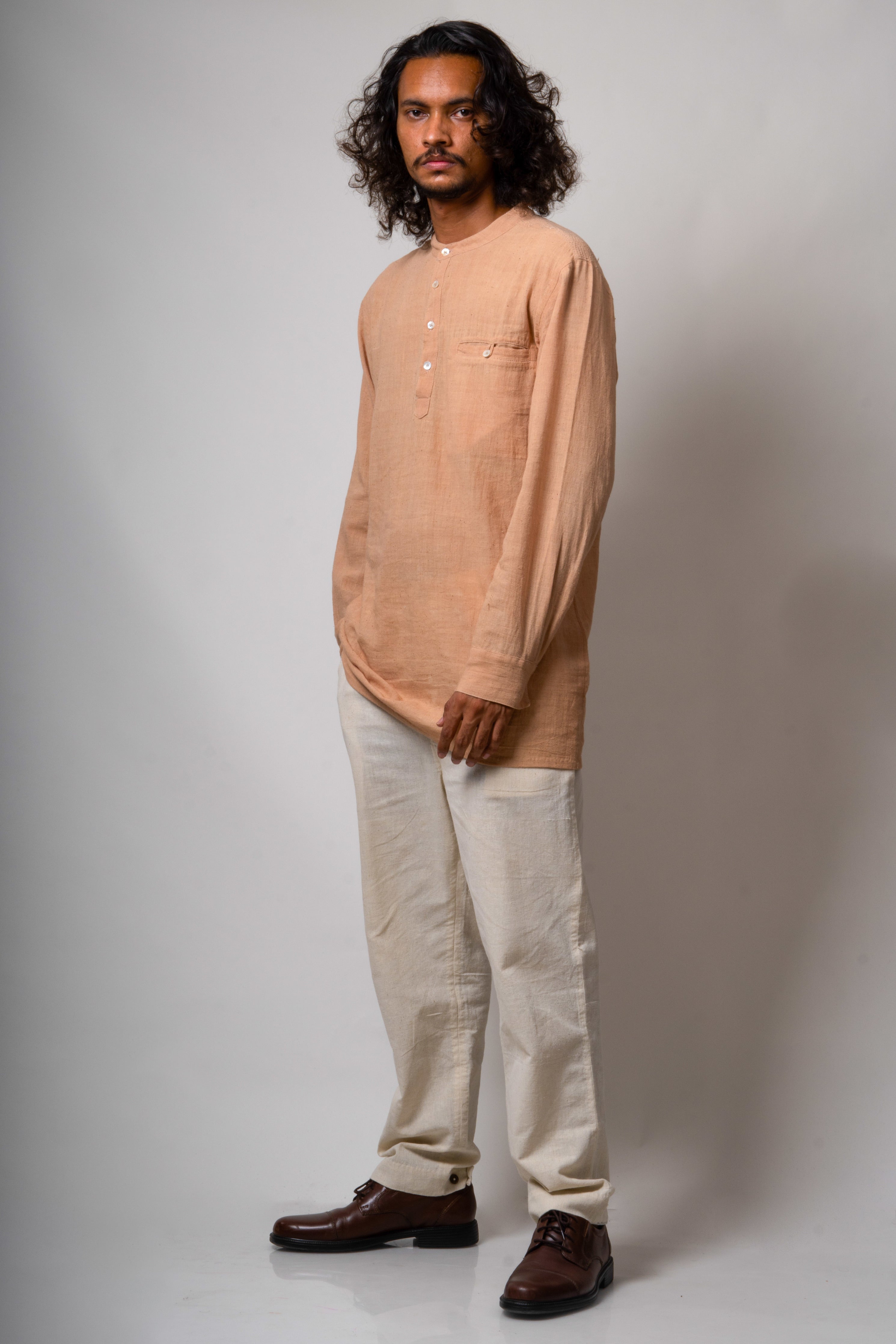 Beige Cotton Shirt by Lafaani with Brown, Casual Wear, Cotton, Fall, For Him, Menswear, Natural, Regular Fit, Shirts, Solids, The Way You Look by Lafaani, Tops at Kamakhyaa for sustainable fashion