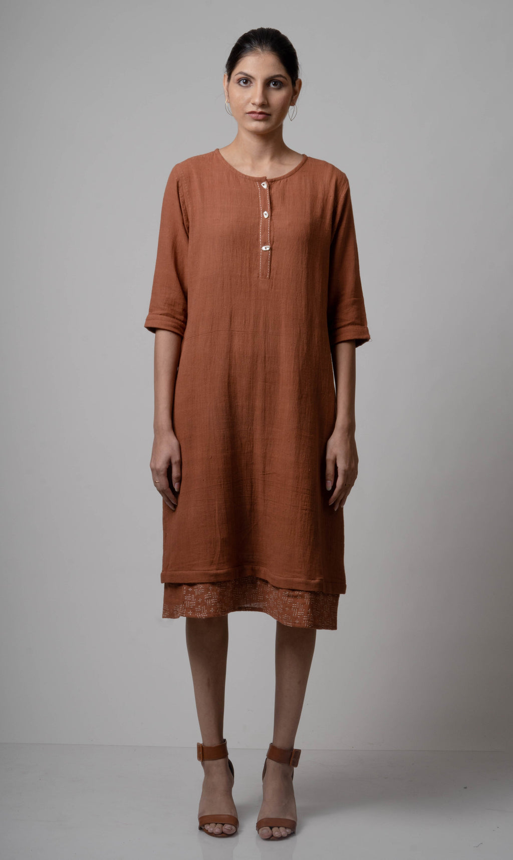 Brown Embroidered Cotton Kurta by Lafaani with Brown, Casual Wear, Cotton, fall, Indian Wear, Kurtas, Natural, Regular Fit, Solids, The Way You Look by Lafaani, Womenswear at Kamakhyaa for sustainable fashion