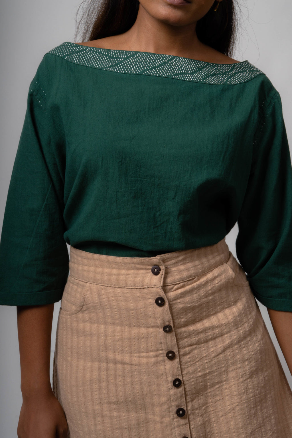 Green Reversible Cotton Top by Lafaani with Blouses, Casual Wear, Cotton, Green, Natural, Regular Fit, Reversible, Solids, The Way You Look by Lafaani, Tops, Womenswear at Kamakhyaa for sustainable fashion