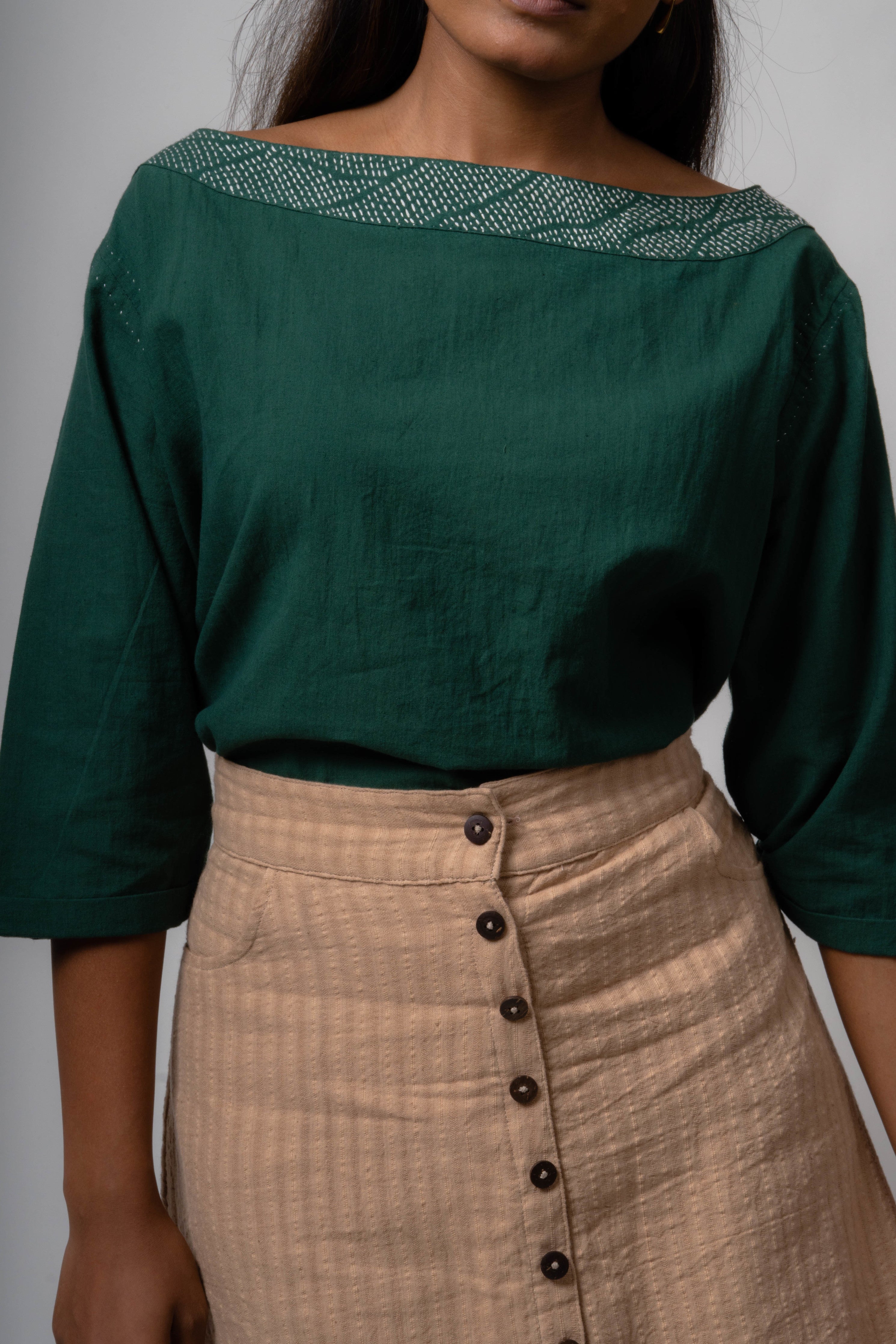 Green Reversible Cotton Top by Lafaani with Blouses, Casual Wear, Cotton, Green, Natural, Regular Fit, Reversible, Solids, The Way You Look by Lafaani, Tops, Womenswear at Kamakhyaa for sustainable fashion