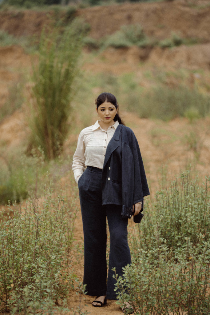 Grey Double Breasted Cotton Jacket by Lafaani with Blazers, Casual Wear, Cotton, Grey, Natural, Regular Fit, Solids, The Way You Look by Lafaani, Womenswear at Kamakhyaa for sustainable fashion