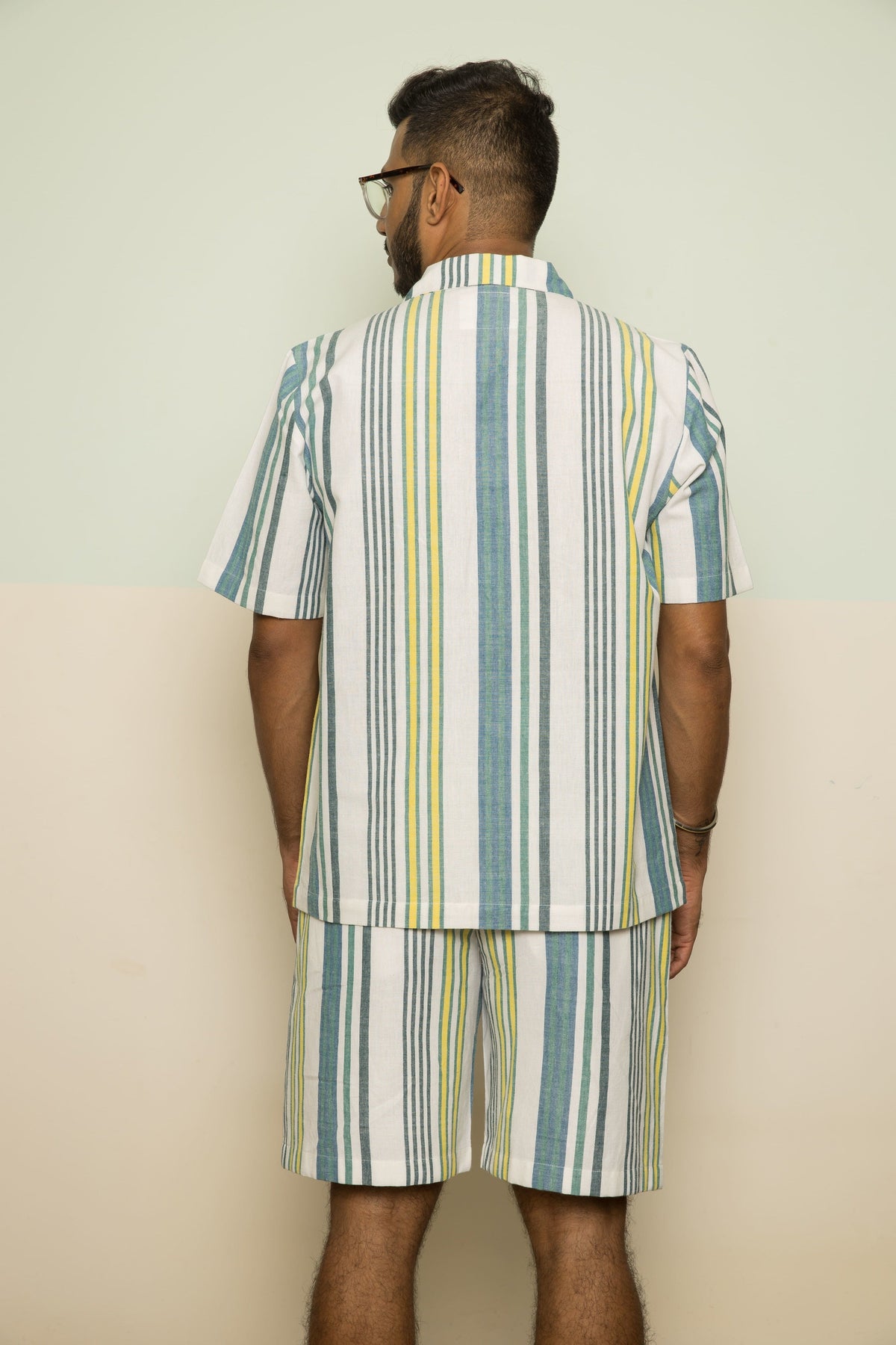 Blue Checks Mens Co-ord by Anushé Pirani with 100% Cotton, Blue, Casual Wear, Handwoven, Handwoven Cotton, Lounge Wear Co-ords, Regular Fit, Stripes, The Co-ord Edit, The Co-ord Edit by Anushe Pirani, Womenswear at Kamakhyaa for sustainable fashion