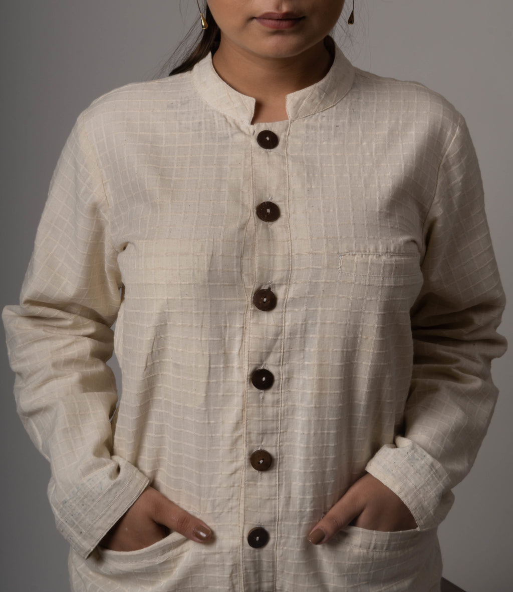 White Reversible Cotton Jacket by Lafaani with Casual Wear, Cotton, Jackets, Natural, Regular Fit, Reversible, Solids, The Way You Look by Lafaani, White, Womenswear at Kamakhyaa for sustainable fashion