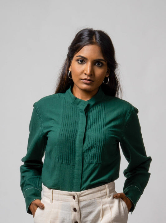 Green Cotton Shirt by Lafaani with Casual Wear, Cotton, Green, Natural, Regular Fit, Shirts, Solids, The Way You Look by Lafaani, Tops, Womenswear at Kamakhyaa for sustainable fashion