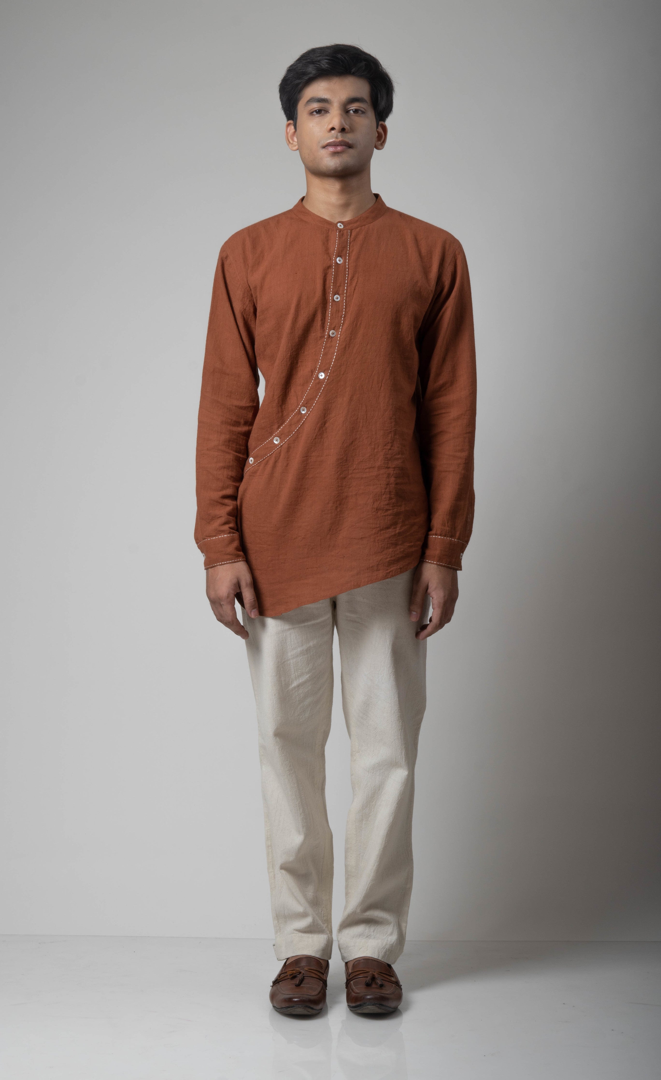 Brown Cotton Shirt by Lafaani with Brown, Casual Wear, Cotton, fall, For Him, Menswear, Natural, Regular Fit, Shirts, Solids, The Way You Look by Lafaani, Tops at Kamakhyaa for sustainable fashion