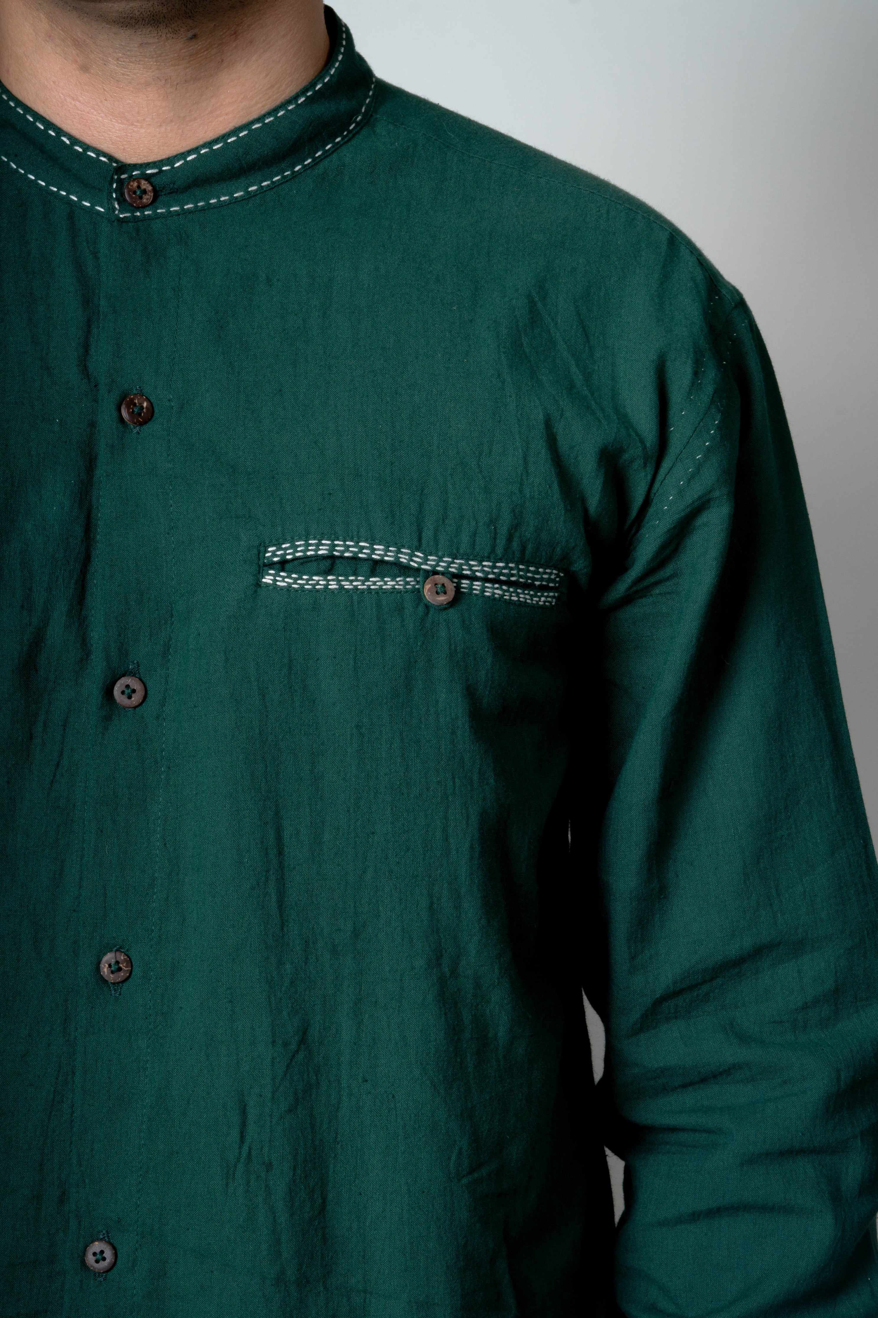 Green Cotton Shirt by Lafaani with Casual Wear, Cotton, For Him, Green, Menswear, Natural, Regular Fit, Shirts, Solids, The Way You Look by Lafaani, Tops at Kamakhyaa for sustainable fashion
