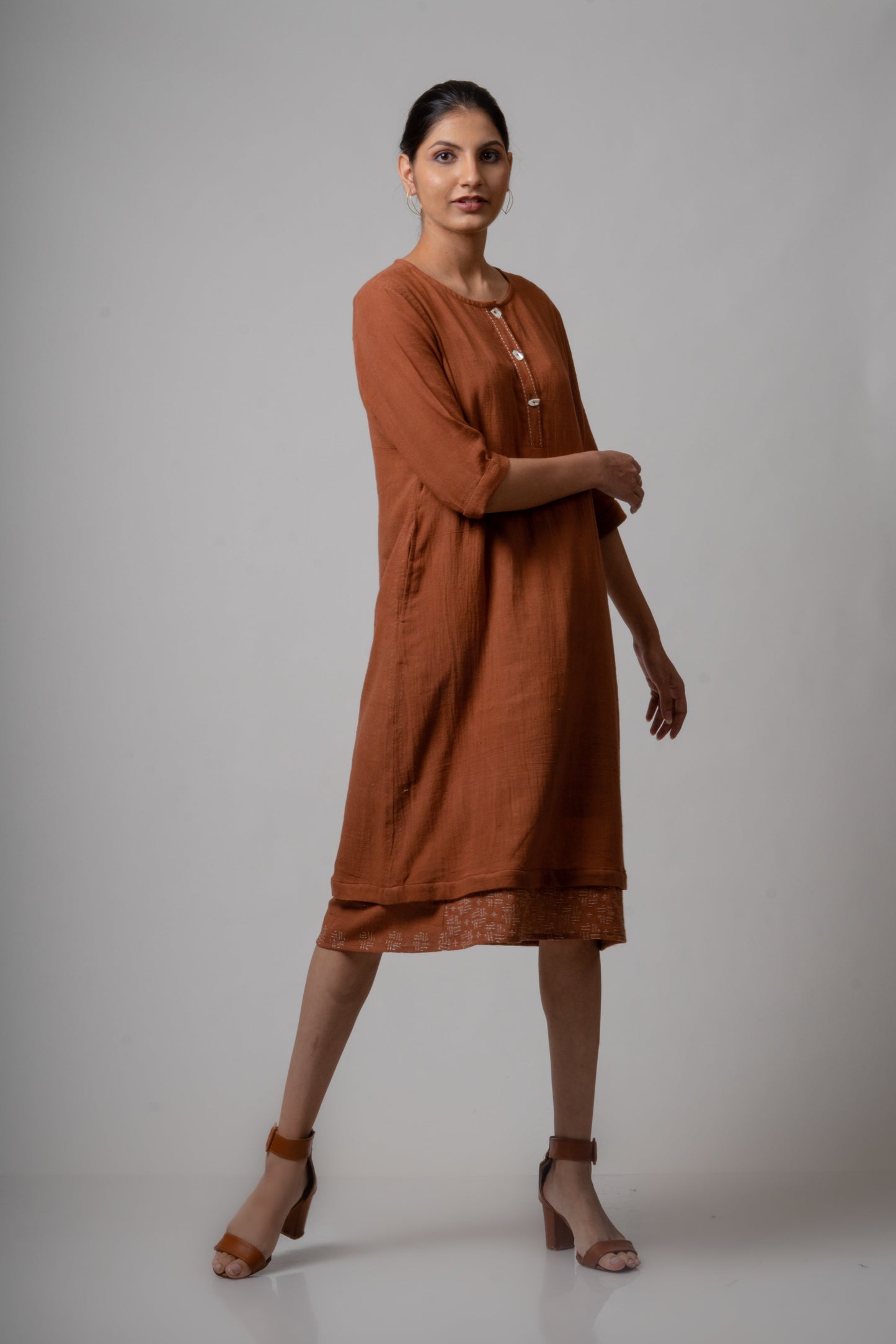 Brown Embroidered Cotton Kurta by Lafaani with Brown, Casual Wear, Cotton, fall, Indian Wear, Kurtas, Natural, Regular Fit, Solids, The Way You Look by Lafaani, Womenswear at Kamakhyaa for sustainable fashion