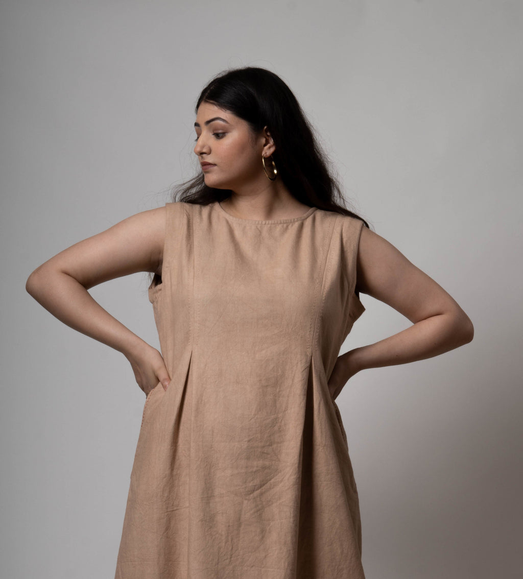 Brown Midi Dress by Lafaani with Brown, Casual Wear, Cotton, fall, Midi Dresses, Natural, Regular Fit, Solids, The Way You Look by Lafaani, Womenswear at Kamakhyaa for sustainable fashion