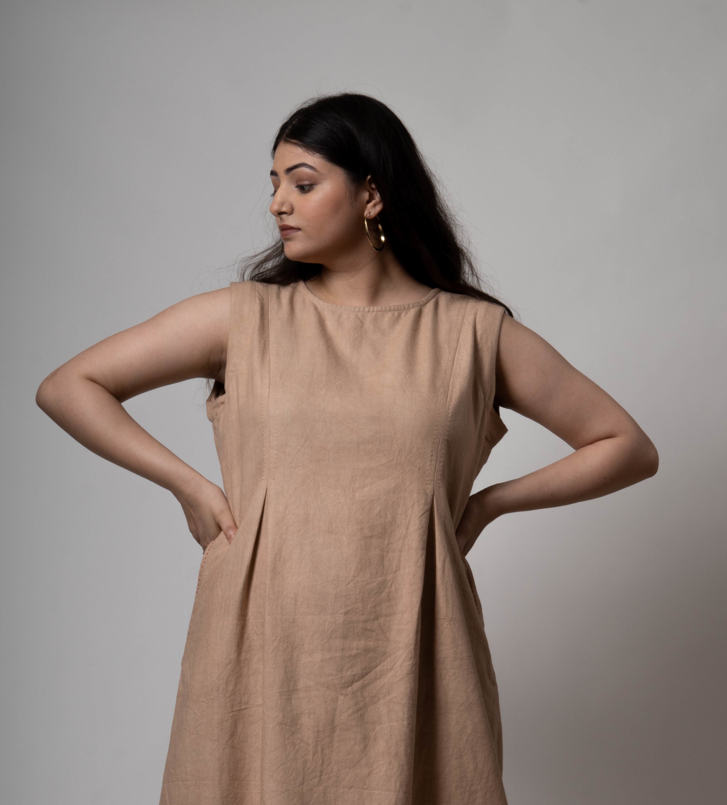 Brown Midi Dress by Lafaani with Brown, Casual Wear, Cotton, fall, Midi Dresses, Natural, Regular Fit, Solids, The Way You Look by Lafaani, Womenswear at Kamakhyaa for sustainable fashion