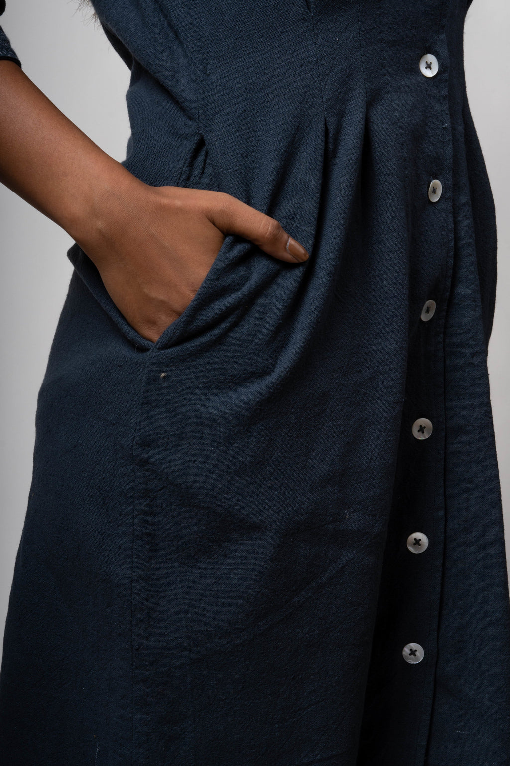 Inverted Charcoal Midi Dress by Lafaani with Black, Casual Wear, Cotton, Grey, Midi Dresses, Natural, Regular Fit, Shirt Dresses, Solids, The Way You Look by Lafaani, Womenswear at Kamakhyaa for sustainable fashion