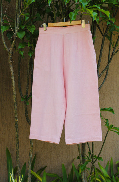 Blush Pants by Itya with Capris, Casual Wear, Hand Spun Cotton, Handwoven cotton, Natural, Pastel Perfect, Pastel Perfect by Itya, Pink, Plant Dye, Relaxed Fit, Solids, SS22, Womenswear at Kamakhyaa for sustainable fashion