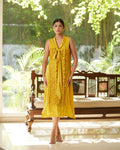 Yellow Satin Silk Sleeveless Ruffled Dress by Mayura Kumar with Dresses, Festive Wear, Mayura Kumar, Regular Fit, Satin, Silk, Sleeveless Dresses, Solids, Womenswear, Yellow at Kamakhyaa for sustainable fashion