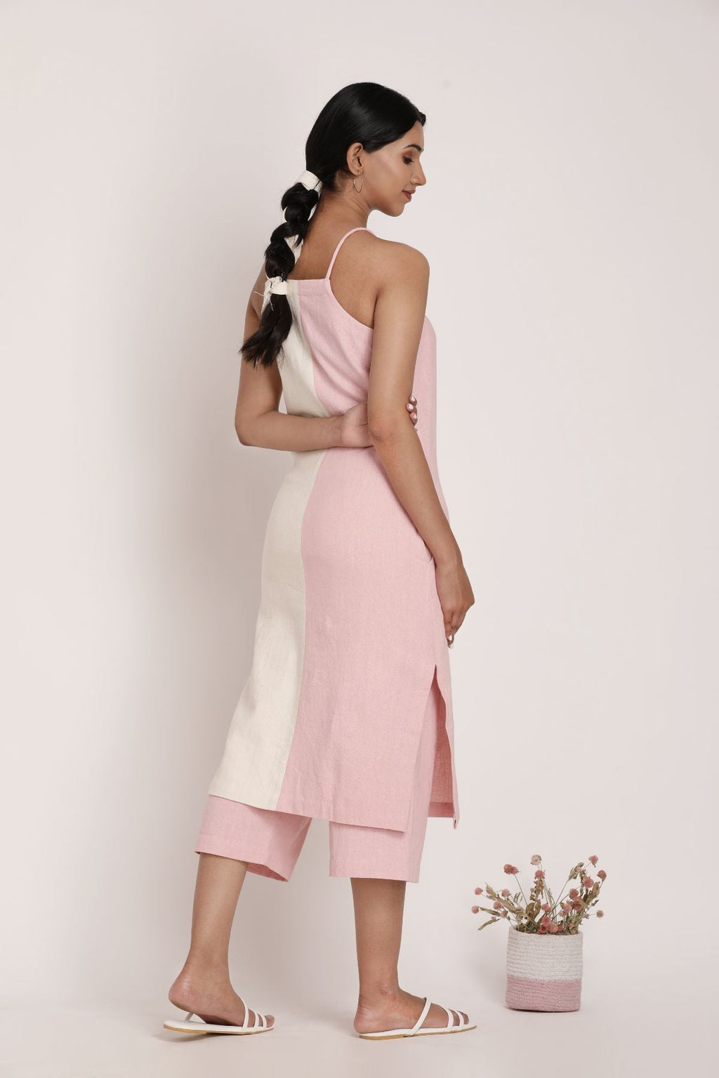 Tansi Dress and Blush Pants by Itya with Casual Wear, Co-ord Sets, Hand Spun Cotton, Handwoven cotton, Natural, Office, Office Wear Co-ords, Pastel Perfect, Pastel Perfect by Itya, Pink, Plant Dye, Regular Fit, Solids, SS22, Womenswear at Kamakhyaa for sustainable fashion